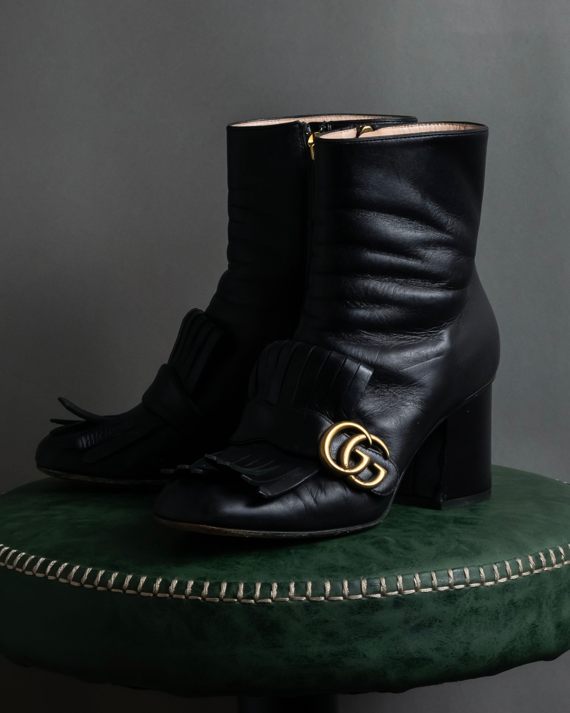 "GUCCI" Leather gg fringe heeled ankle boots