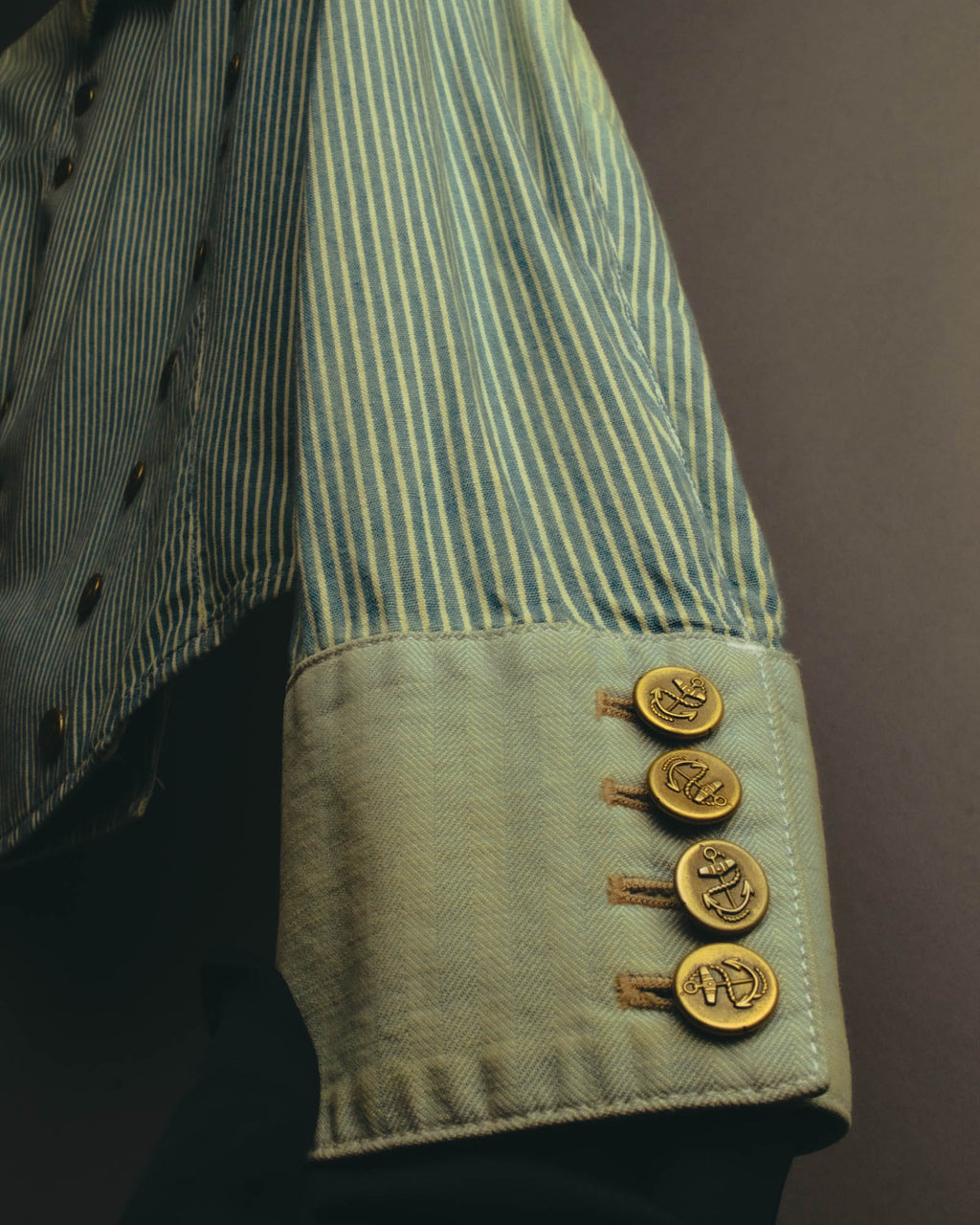 -SPECIAL- "Ralph Lauren" 00's Hickory stripe cotton double-breasted marine jacket