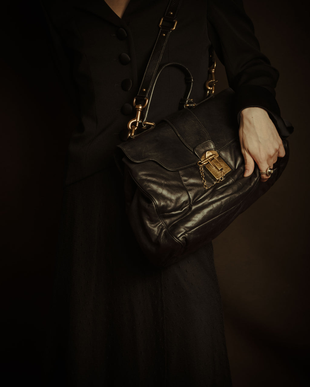 –SPECIAL– “DOLCE & GABBANA” 00’s-10’s Miss orient padlock leather satchel