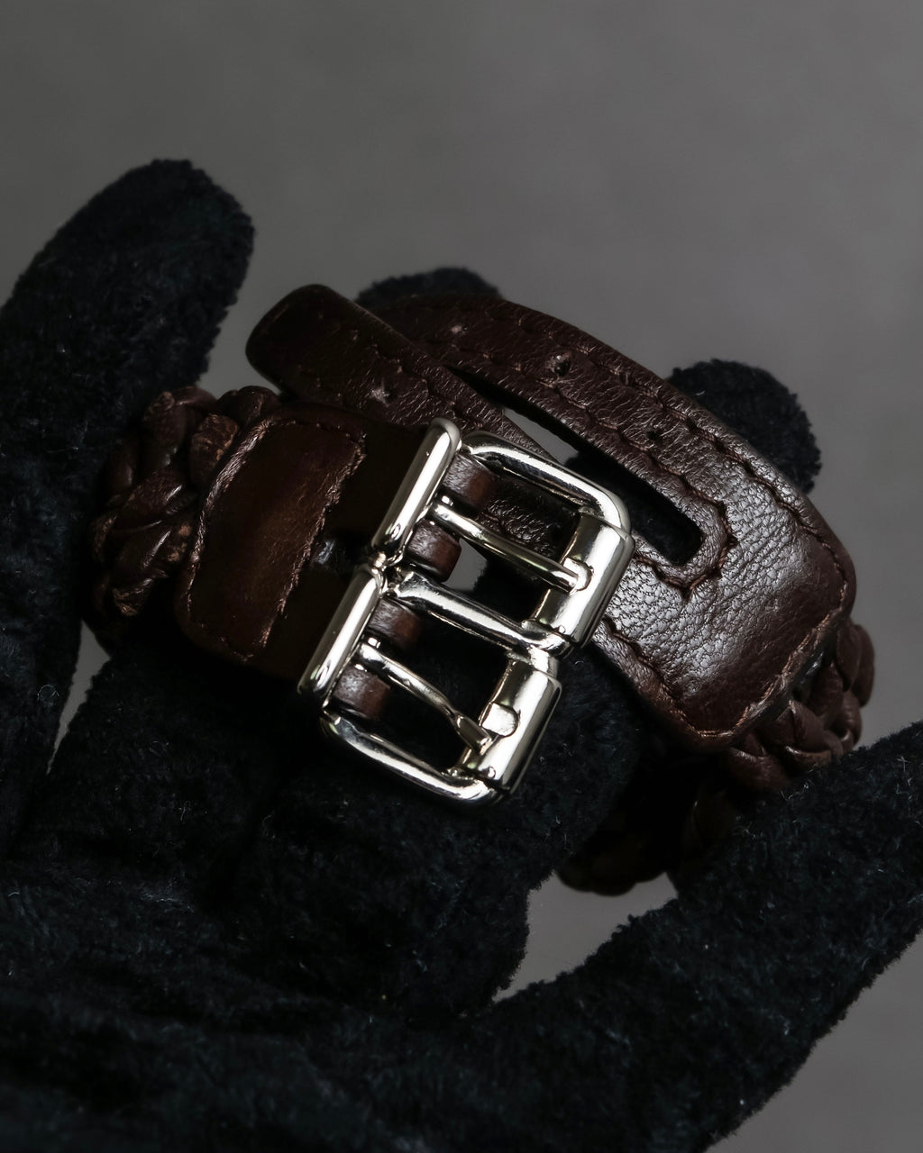 "Vintage intrecciato double buckle leather bracelet"