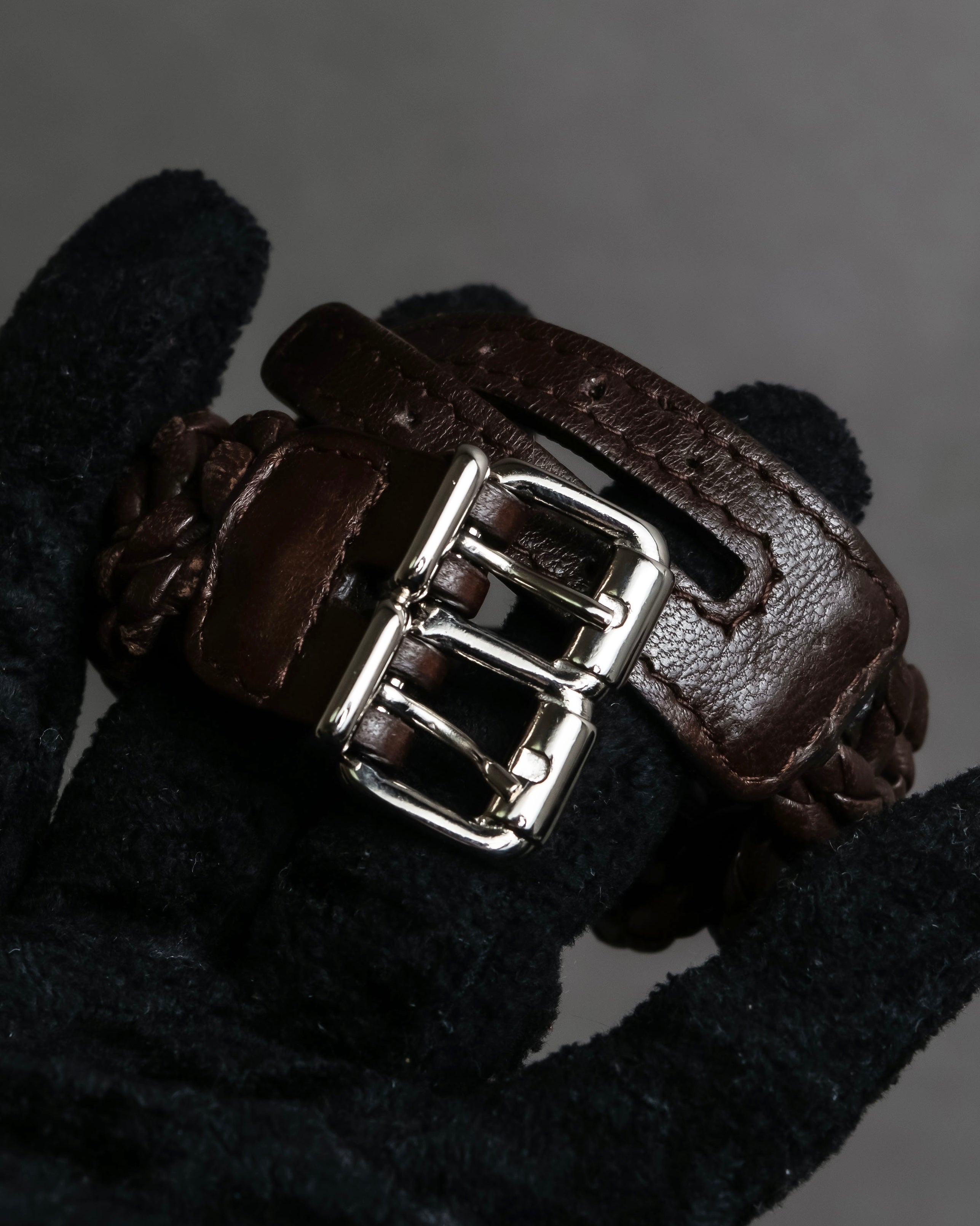 "Vintage intrecciato double buckle leather bracelet"