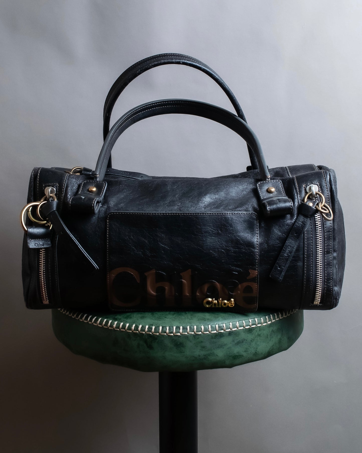 "Chloe" Eclipse series logo engraved leather mini boston bag