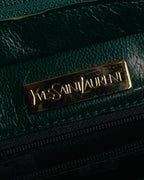 -SPECIAL- "Yves Saint Laurent" 80's-90's Glossy green exotic leather shoulder handbag