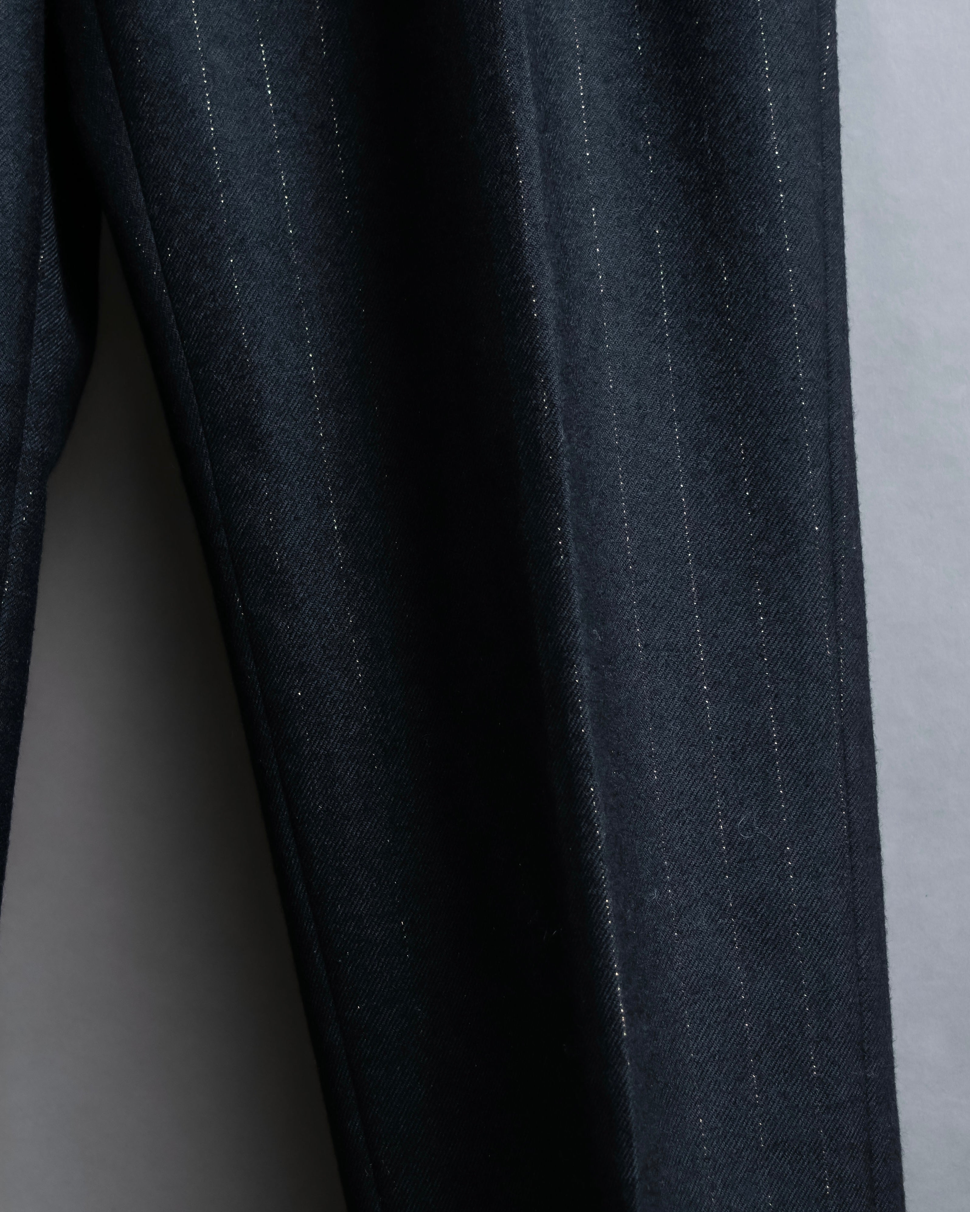 "PAUL SMITH" Peaked lapel tailored jacket and tapered slacks in glittery striped pattern set up