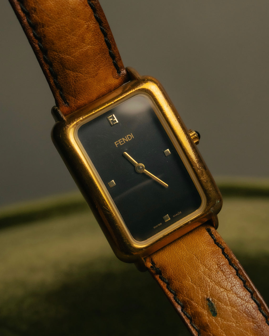 “FENDI” 80’s-90’s Rectangular quartz leather watch