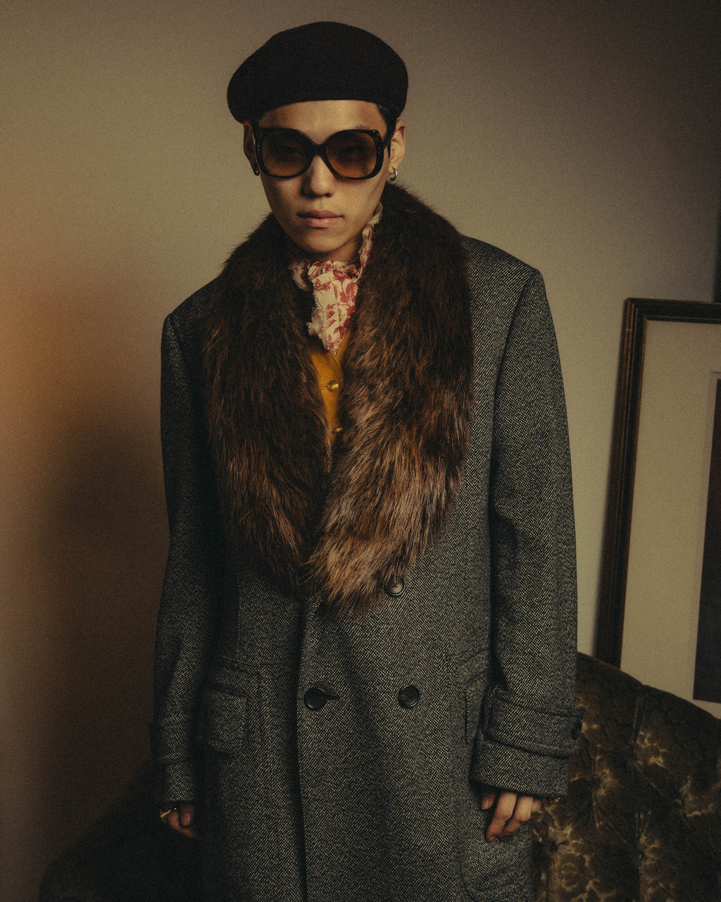 -SPECIAL- "GUCCI" 00's-10's Luxurious beaver fur-collar wool overcoat