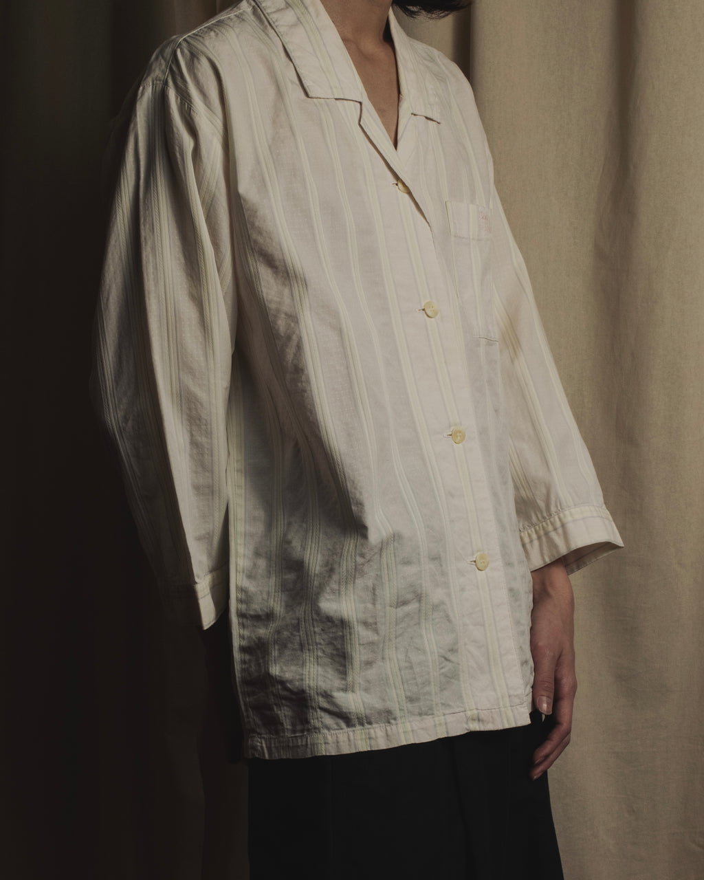 Camisa de pijama de rayas pastel con dobladillo de los años 80-90 de "CELINE"