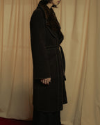 "FENDI" 90’s-00’s Sculptural belted leopard cat fur collar alpaca coat