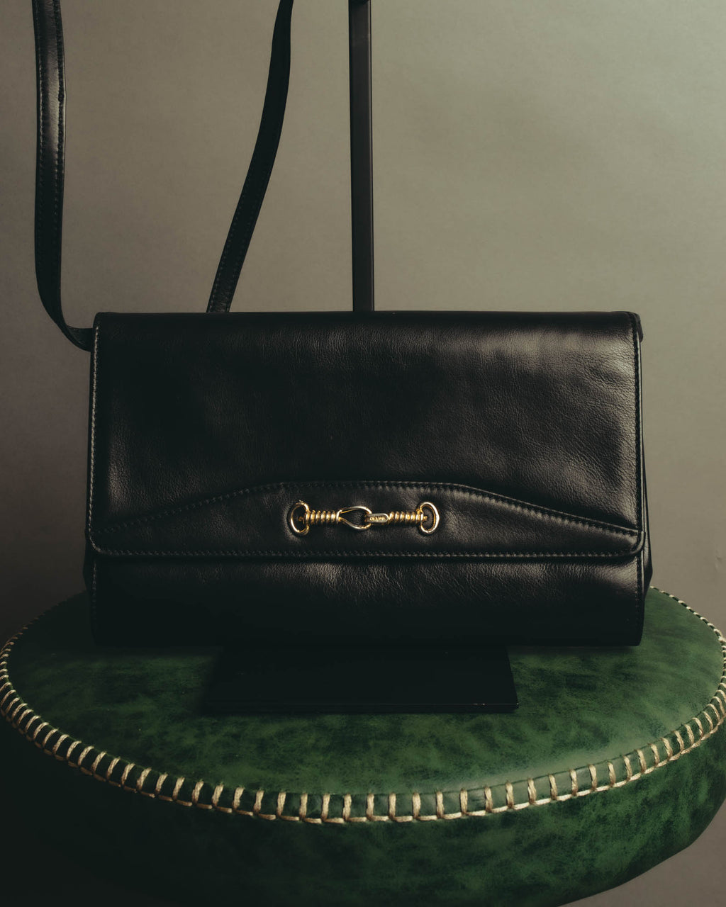 "CELINE" 70's-80's Classic horsebit leather shoulder handbag