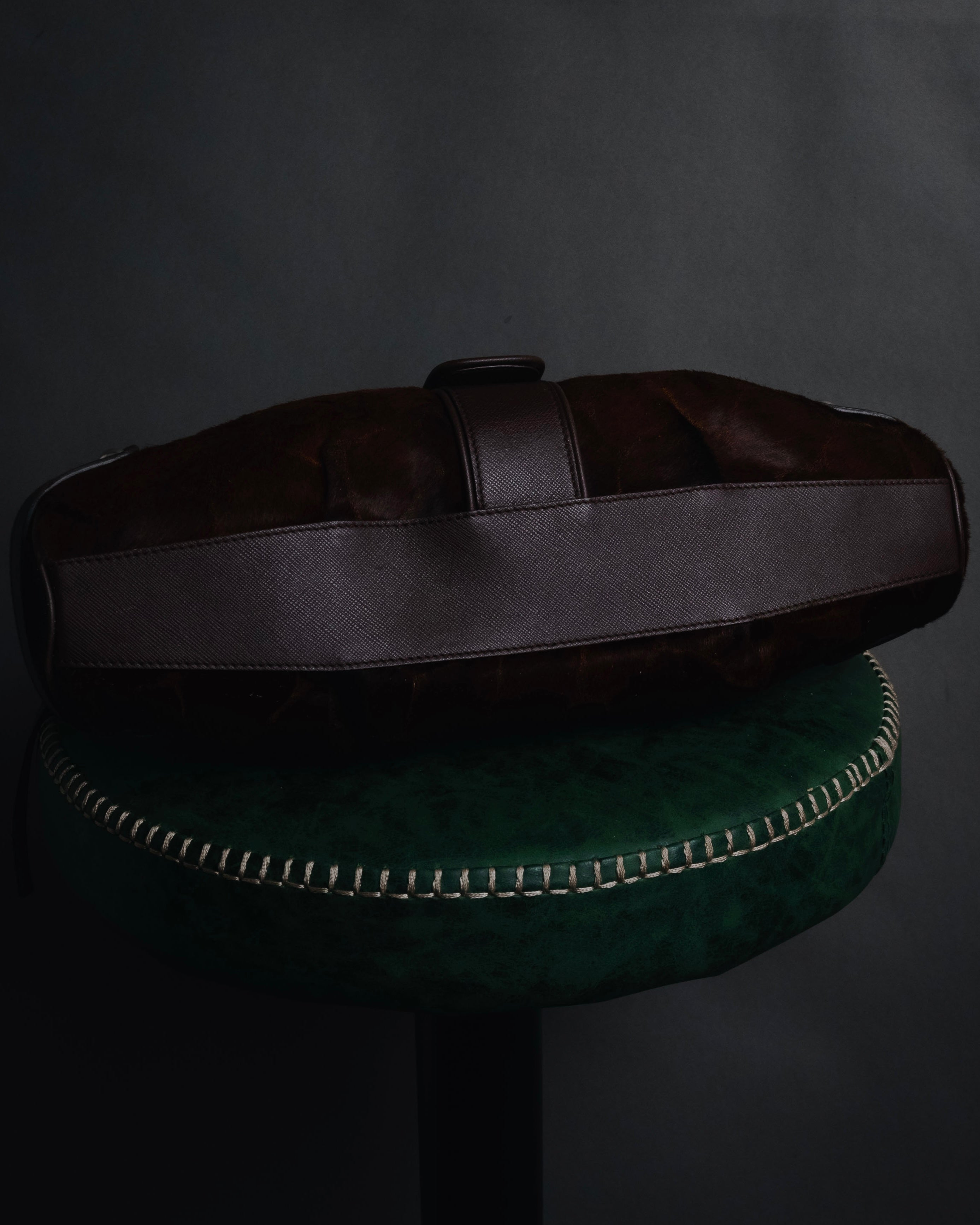 –SPECIAL– "Salvatore Ferragamo" 00’s calf hair gancini rattan accent handbag