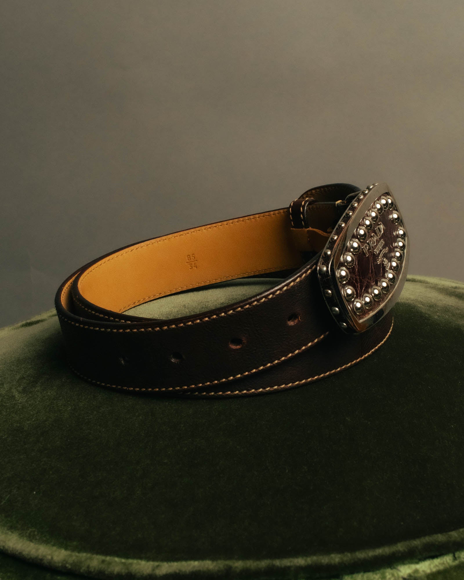 “PRADA” 90’s-00’s Studded logo leather belt