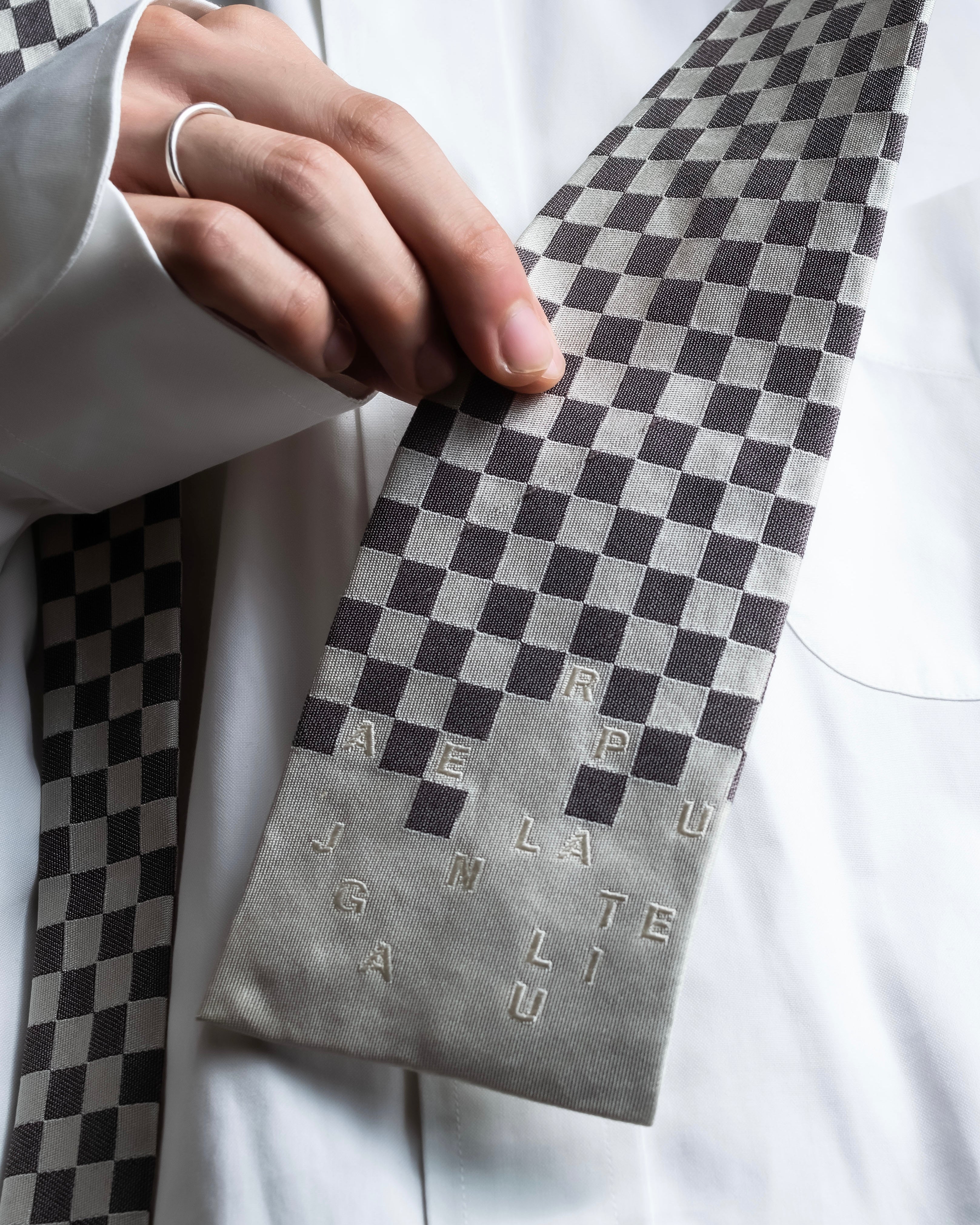 "JEAN PAUL GAULTIER" Check pattern anagram logo engraved square tie