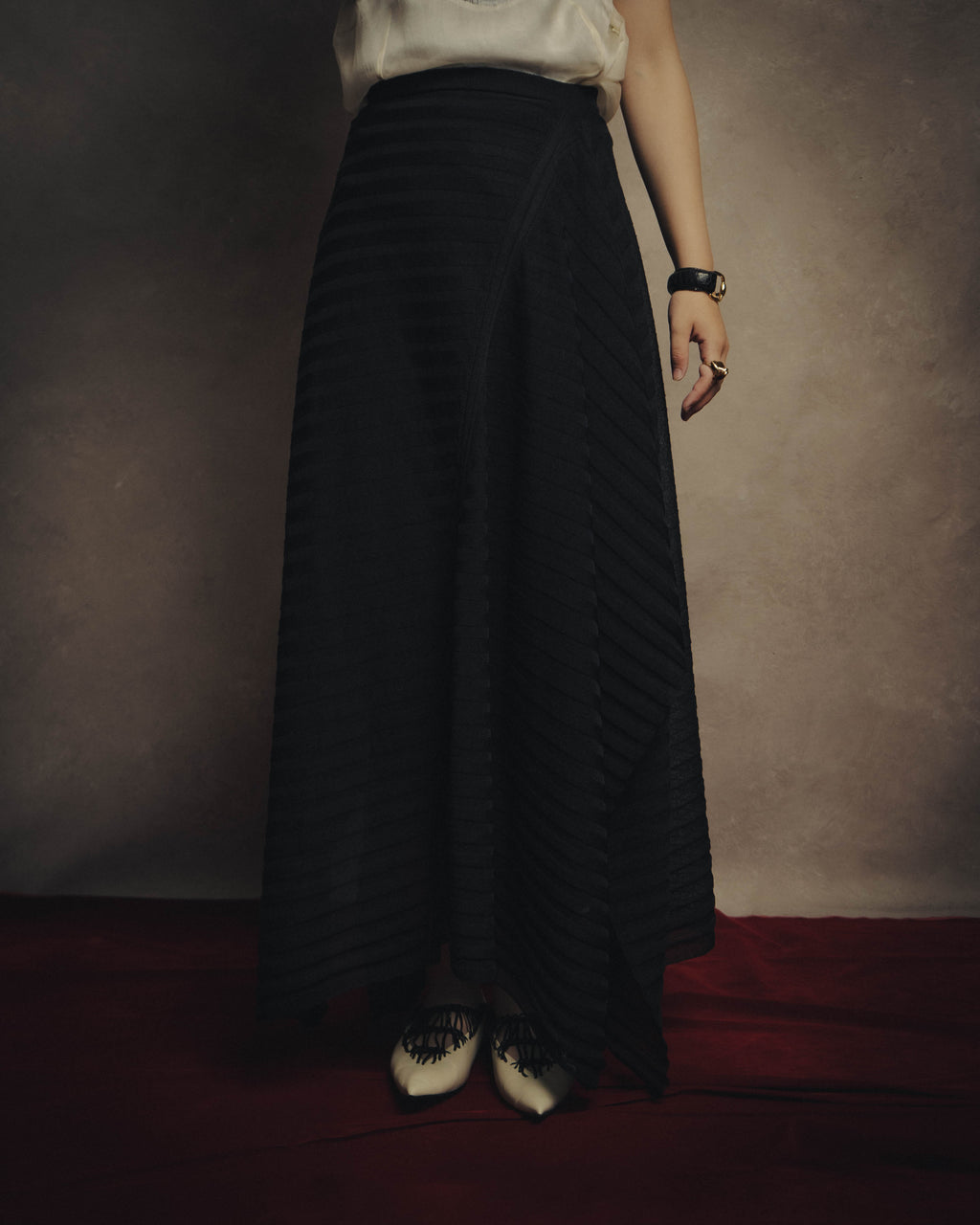 -SPECIAL- “Christian Dior“ 00’s-10’s Sheer ribbed asymmetric long skirt