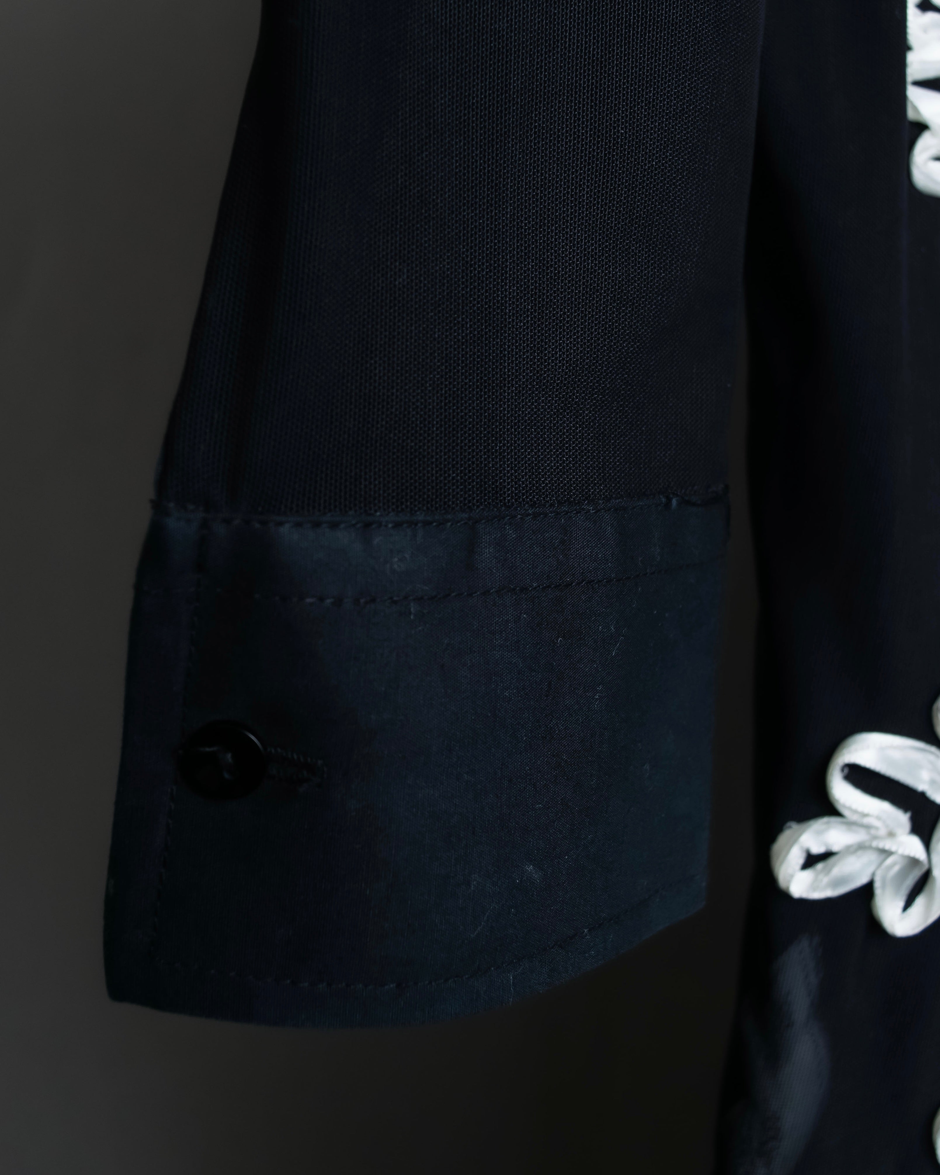 Vintage double zip ribbon flower design sheer jacket