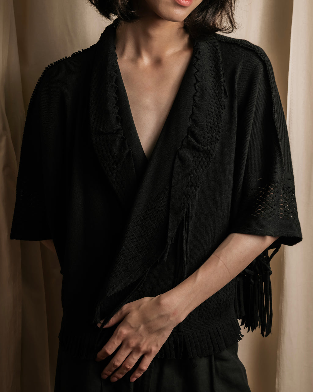 "ISSEY MIYAKE" 01AWRough knit fringe design cardigan