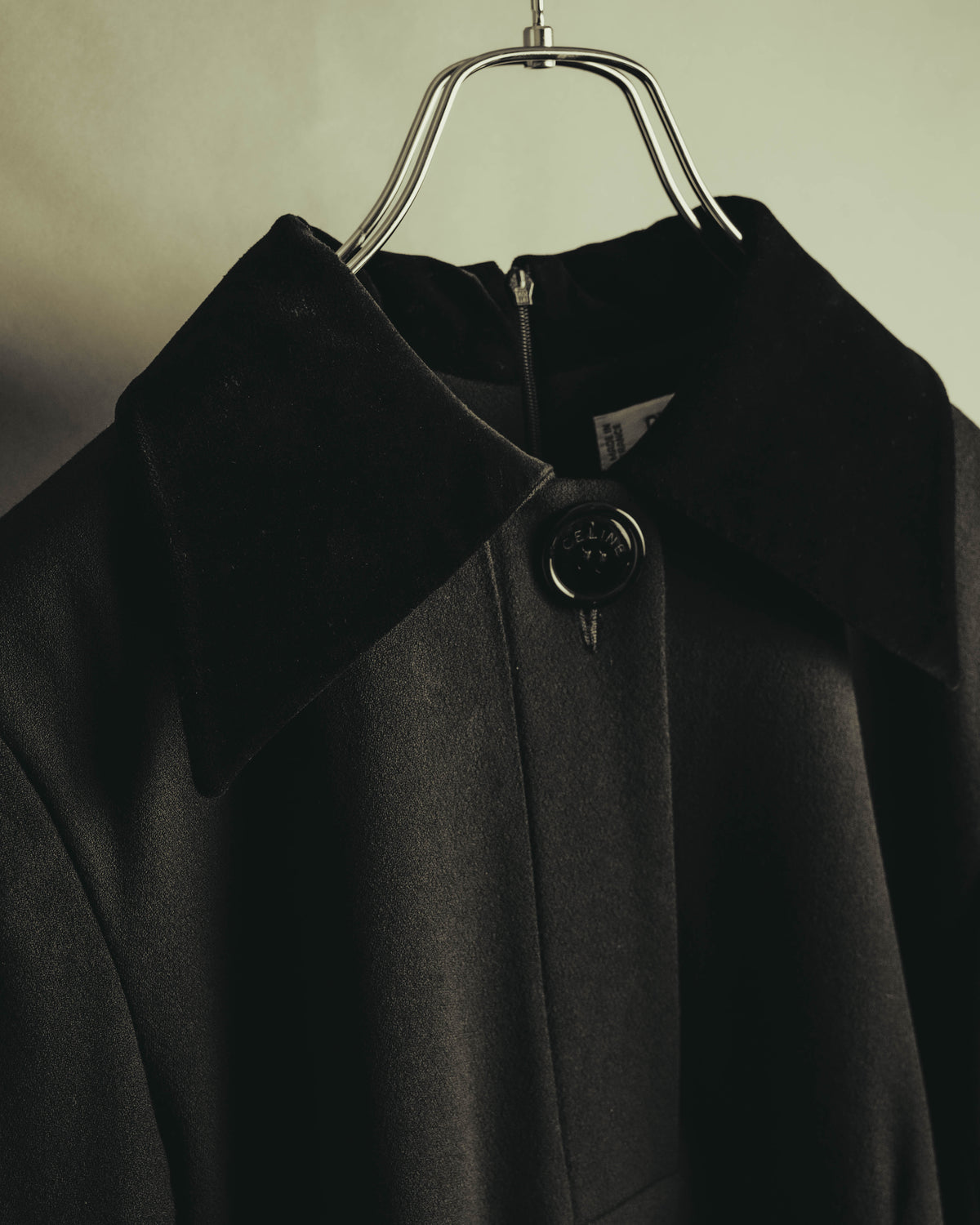 "CELINE" 80's Velvet collar maxi coat dress