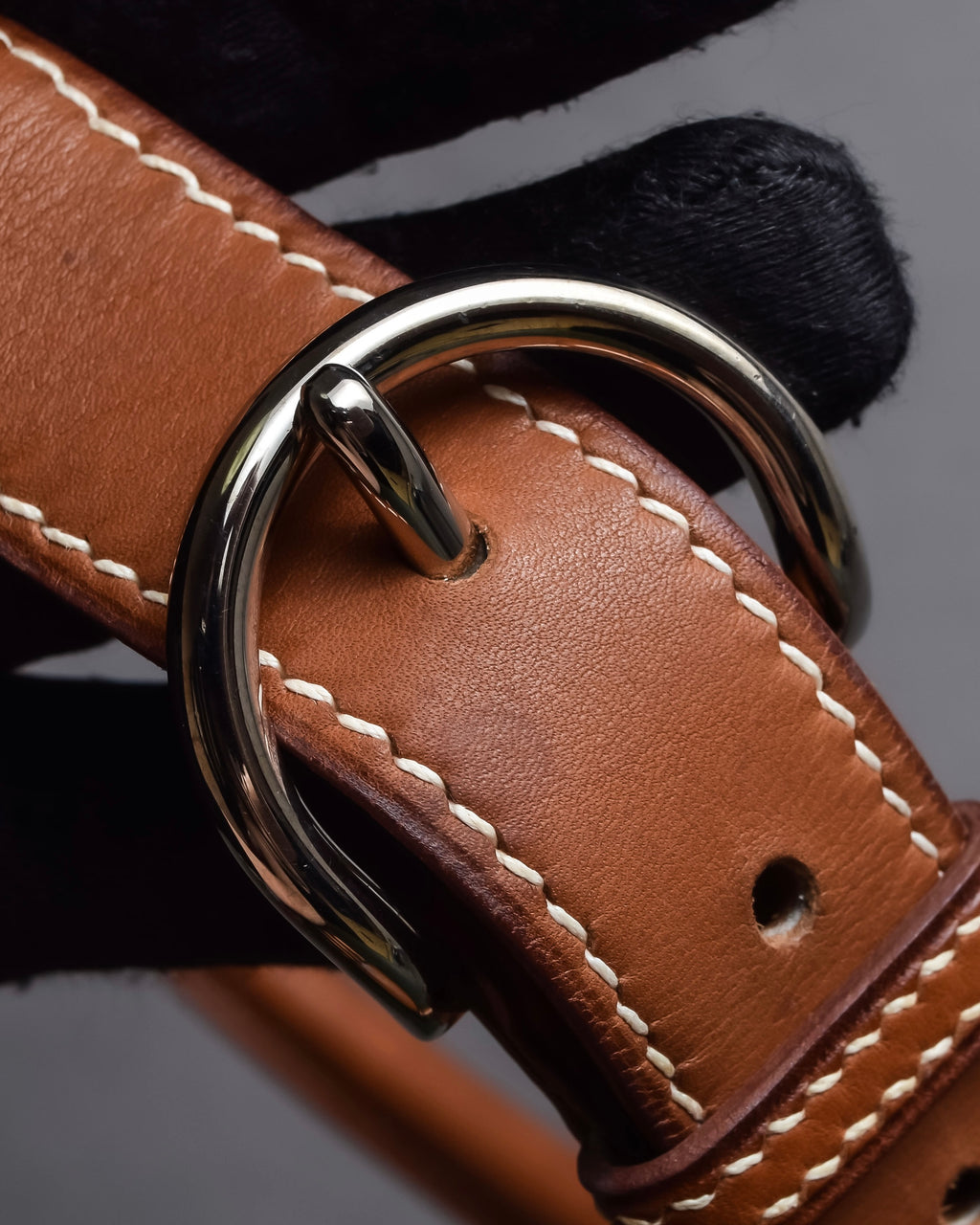 "HERMES" Hand stitched contrast saddle leather belt