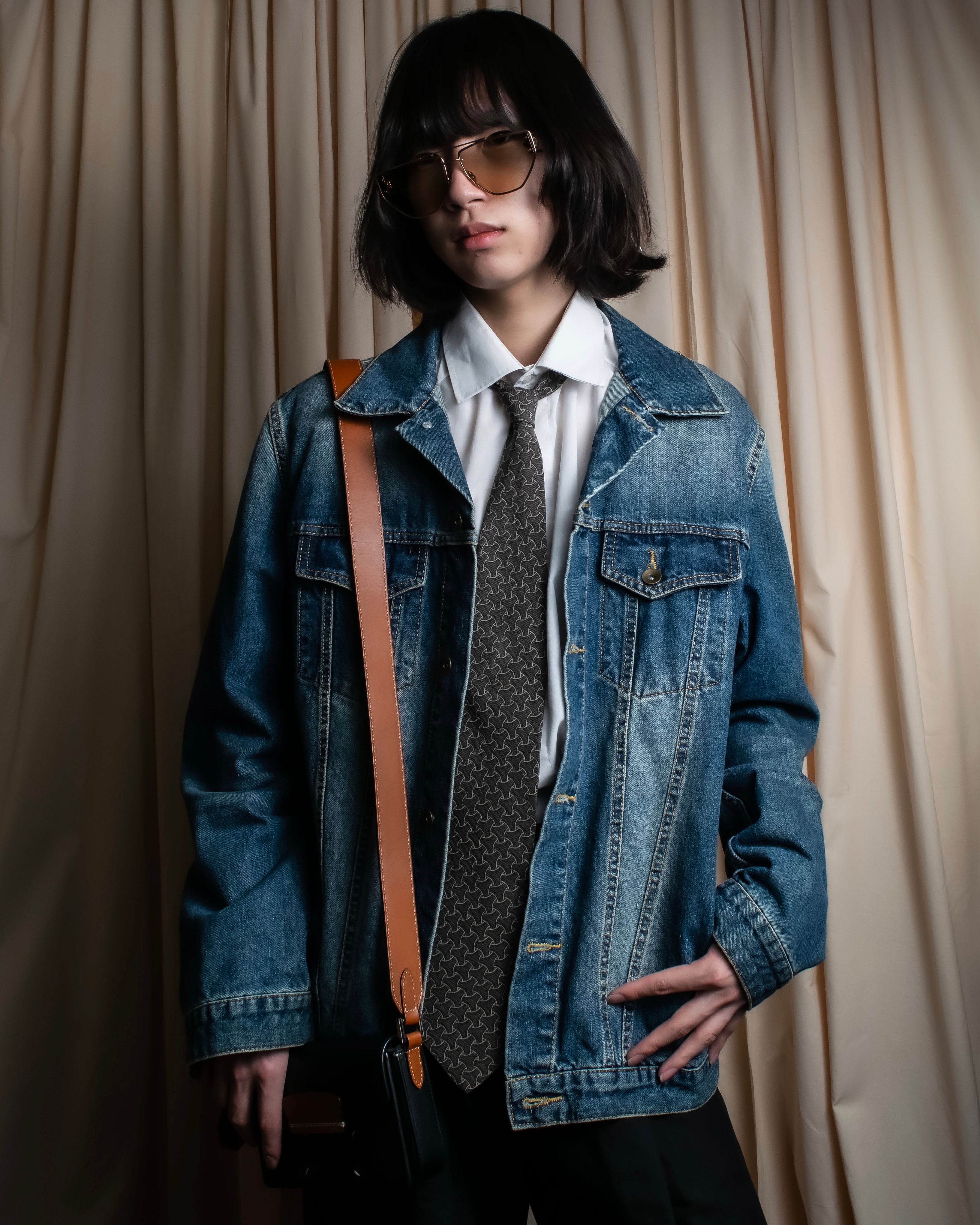 "GIORGIO ARMANI" Charcoal gray geometric pattern necktie