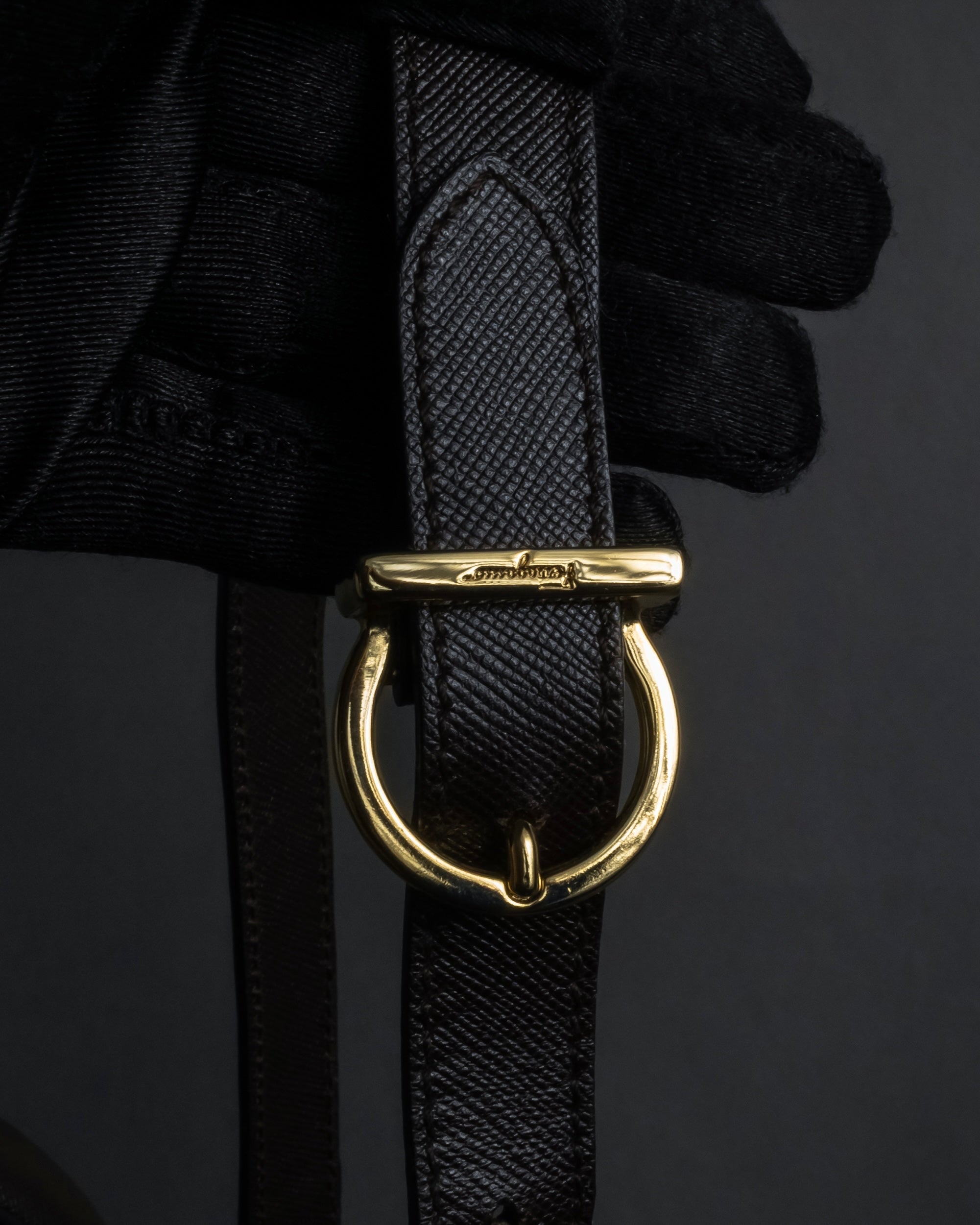 "Salvatore Ferragamo" Structured Gancini 2way dark brown leather bag