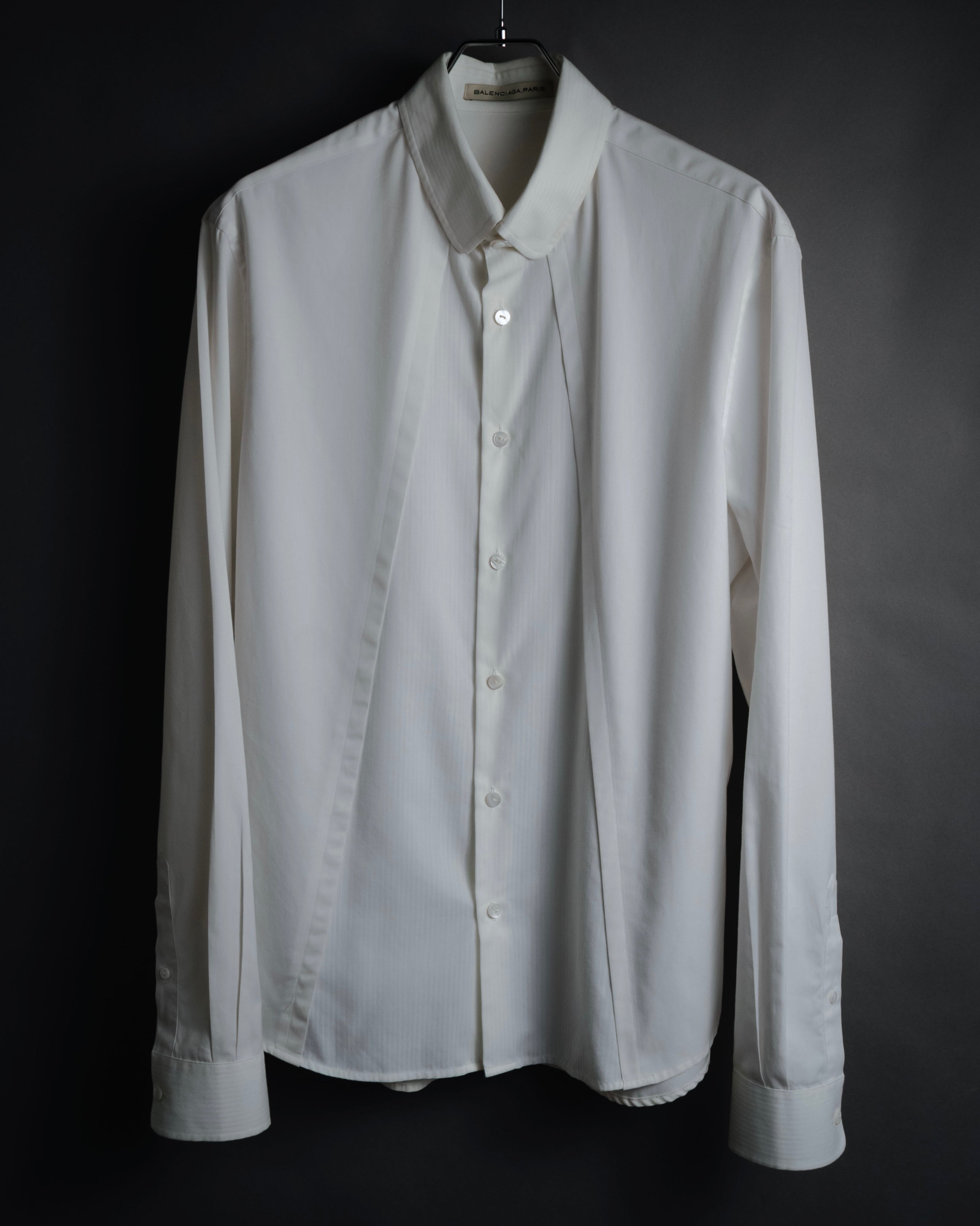 –SPECIAL– "BALENCIAGA" 2005-06’s Round collar chin tab paneled dress shirt