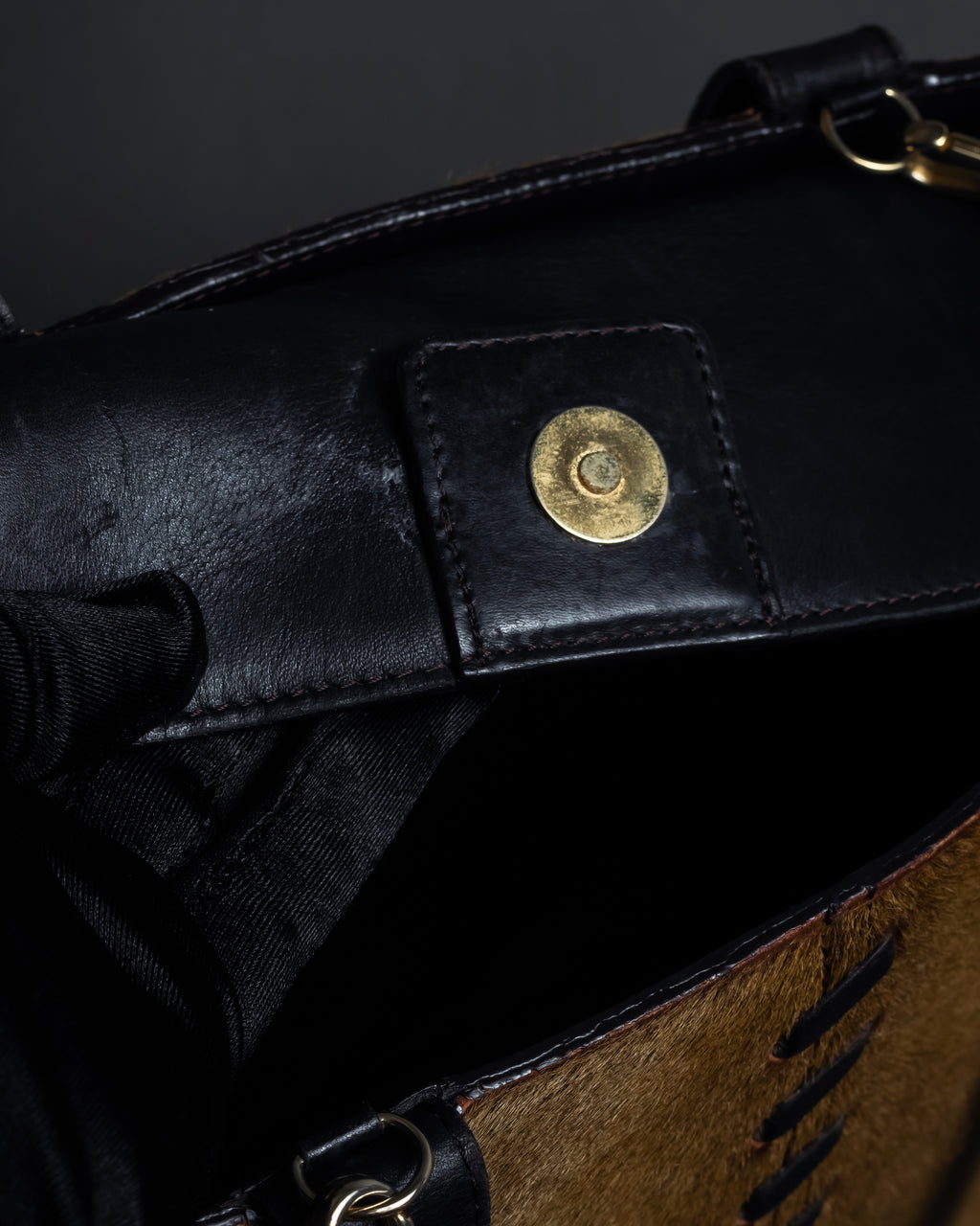 "YVES SAINT LAURENT" Hand-stitched design hair calf leather tote bag