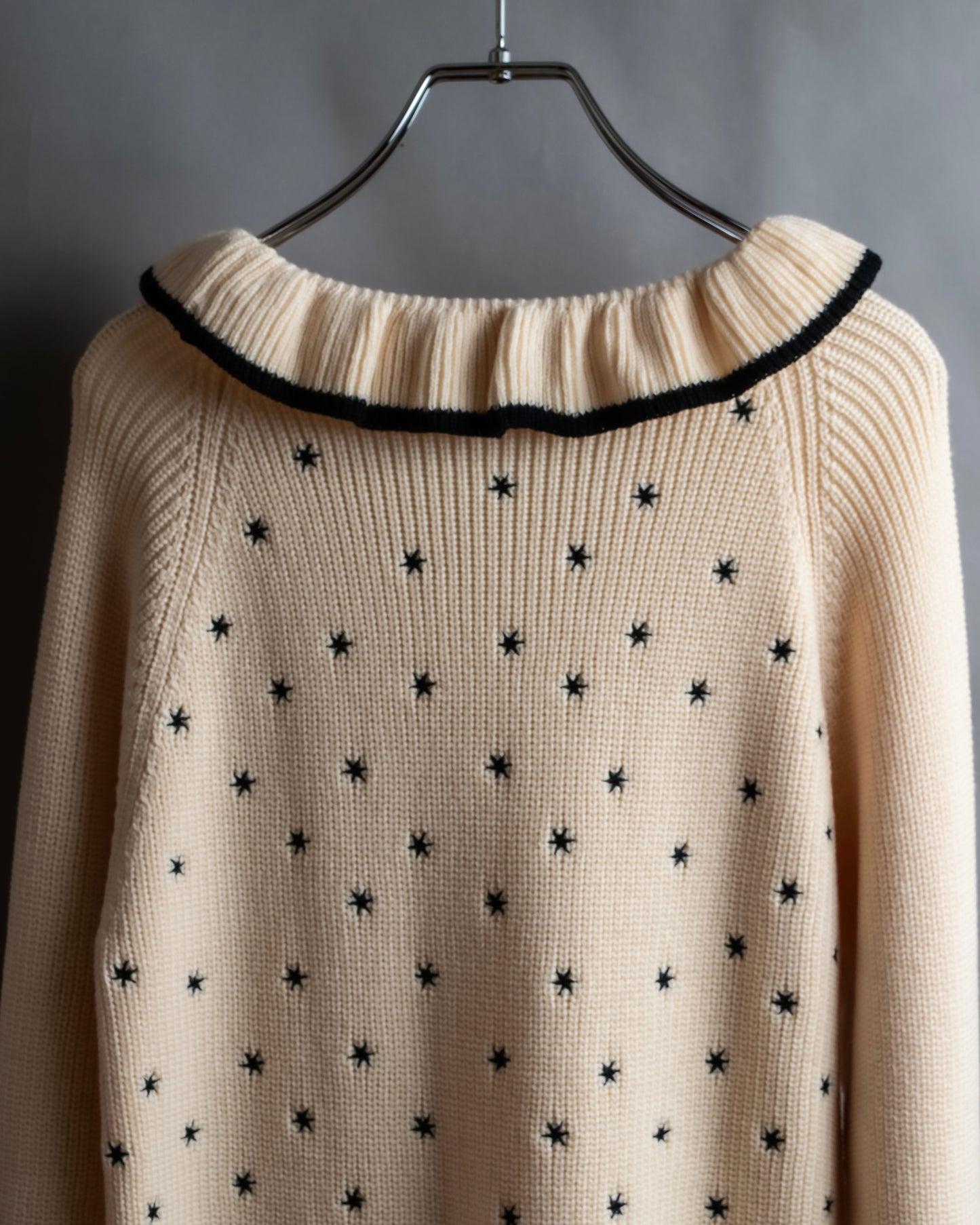 "Christian Dior" Star print frill detail cable knit tunic pullover