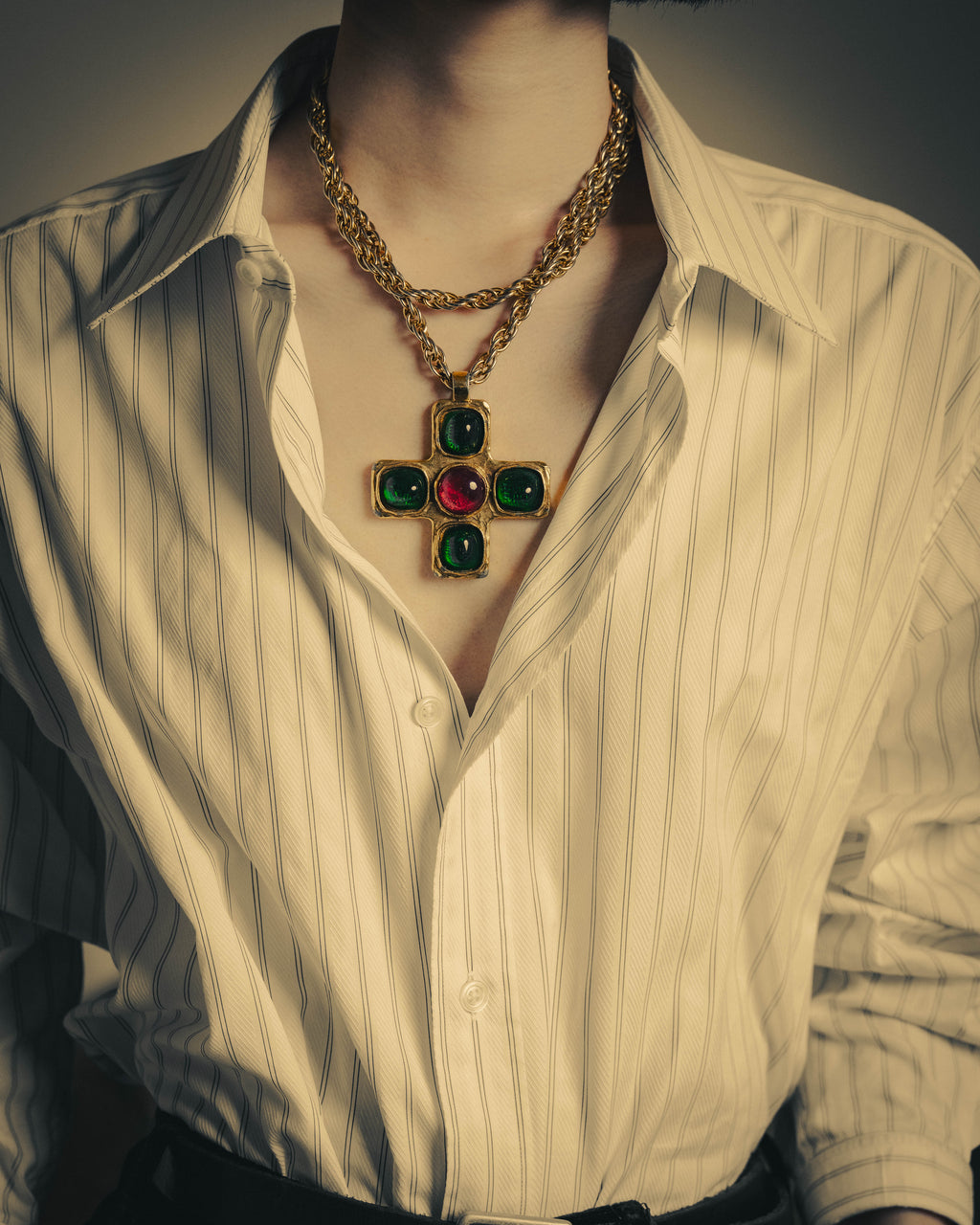 –SPECIAL– "CHANEL" 80's Gripoix Byzantine cross pendant necklace