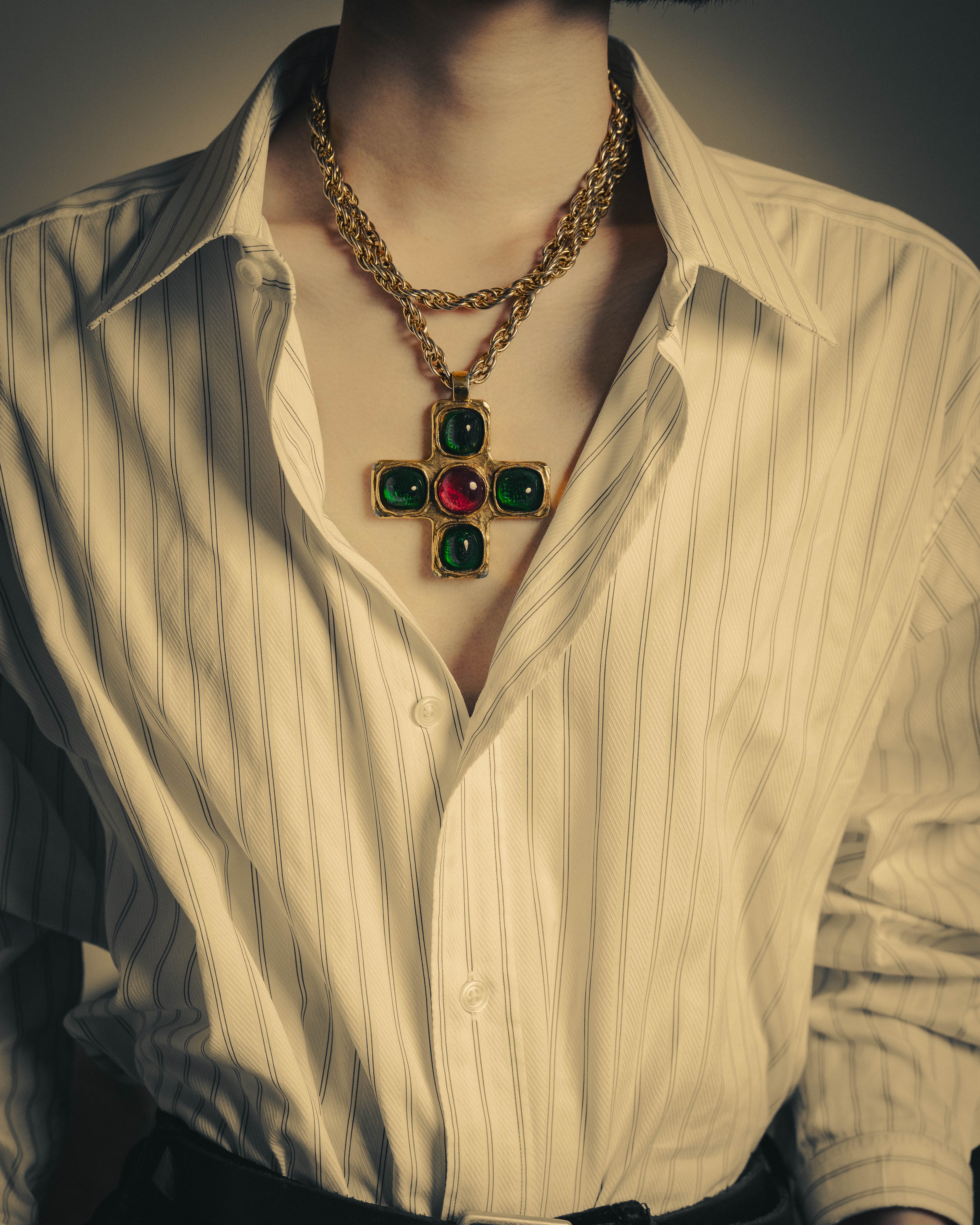 –SPECIAL– "CHANEL" 80's Gripoix Byzantine cross pendant necklace
