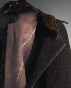 "FENDI" 90’s-00’s Sculptural belted leopard cat fur collar alpaca coat