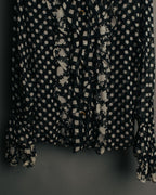 “GIANNI VERSACE COUTURE” 90’s Sheer mixed pattern ruffle blouse