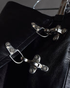 "CELINE" Front metal buckle detail leather skirt