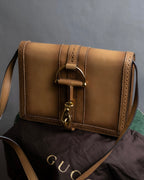 "GUCCI" Duilio brogue brown leather shoulder bag