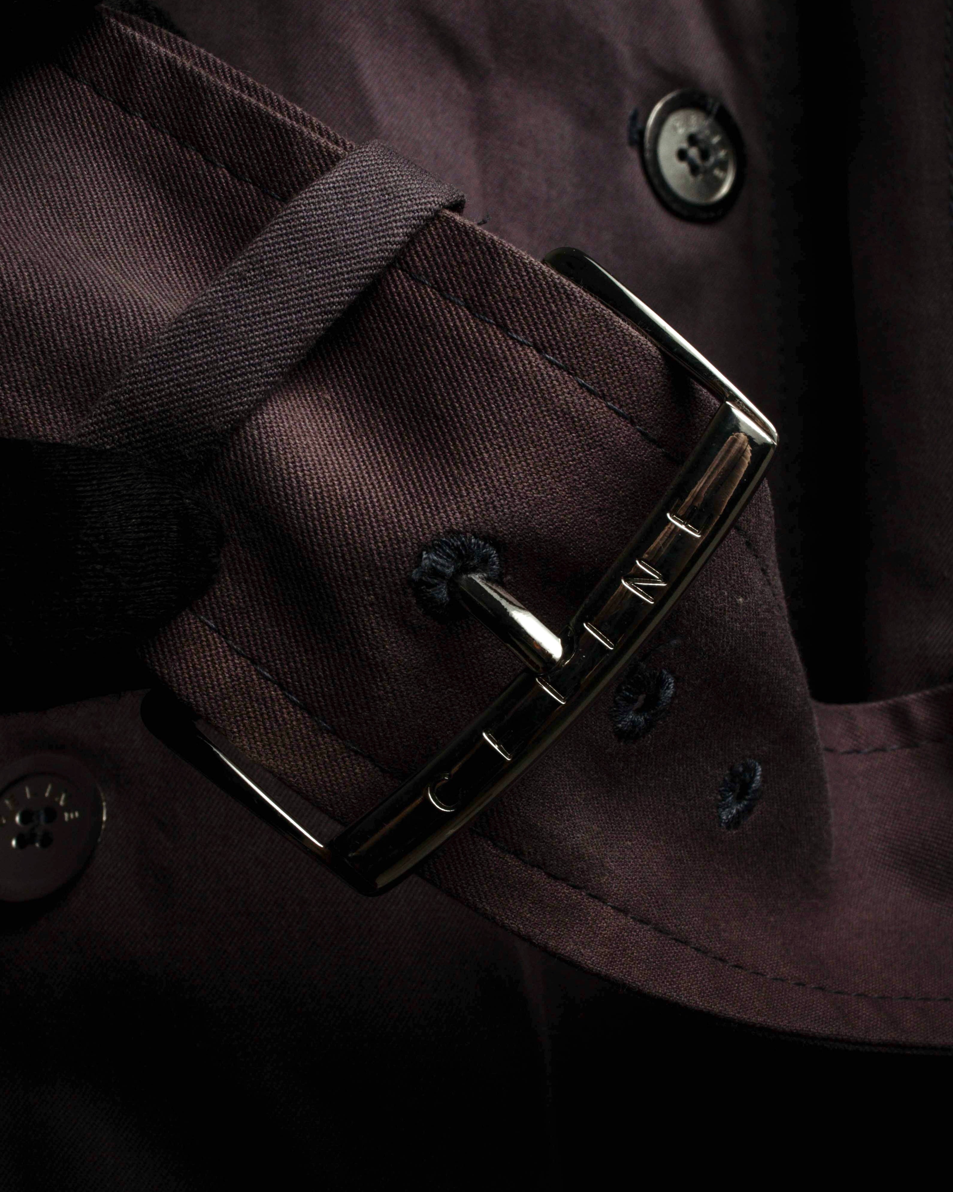 "CELINE" Triomphe button design in plum brown color
 trench coat