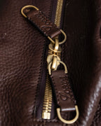 "LOEWE" Orange stitch design engraved logo leather boston bag