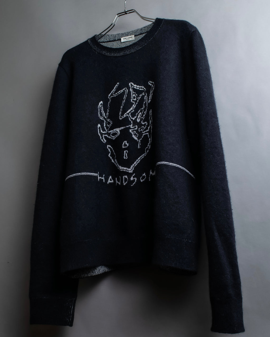 "Saint Laurent" Handsome face embroidery mohair blend oversized knit