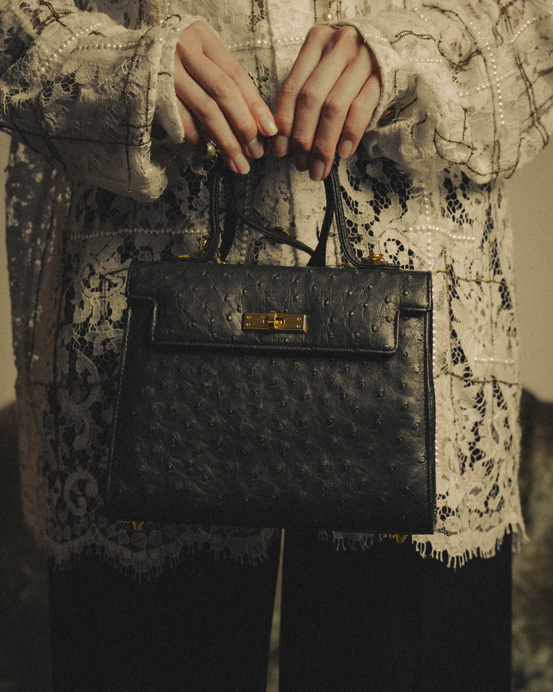 -SPECIAL- "Balenciaga" 90's-00's Ostrich leather structured top handle bag