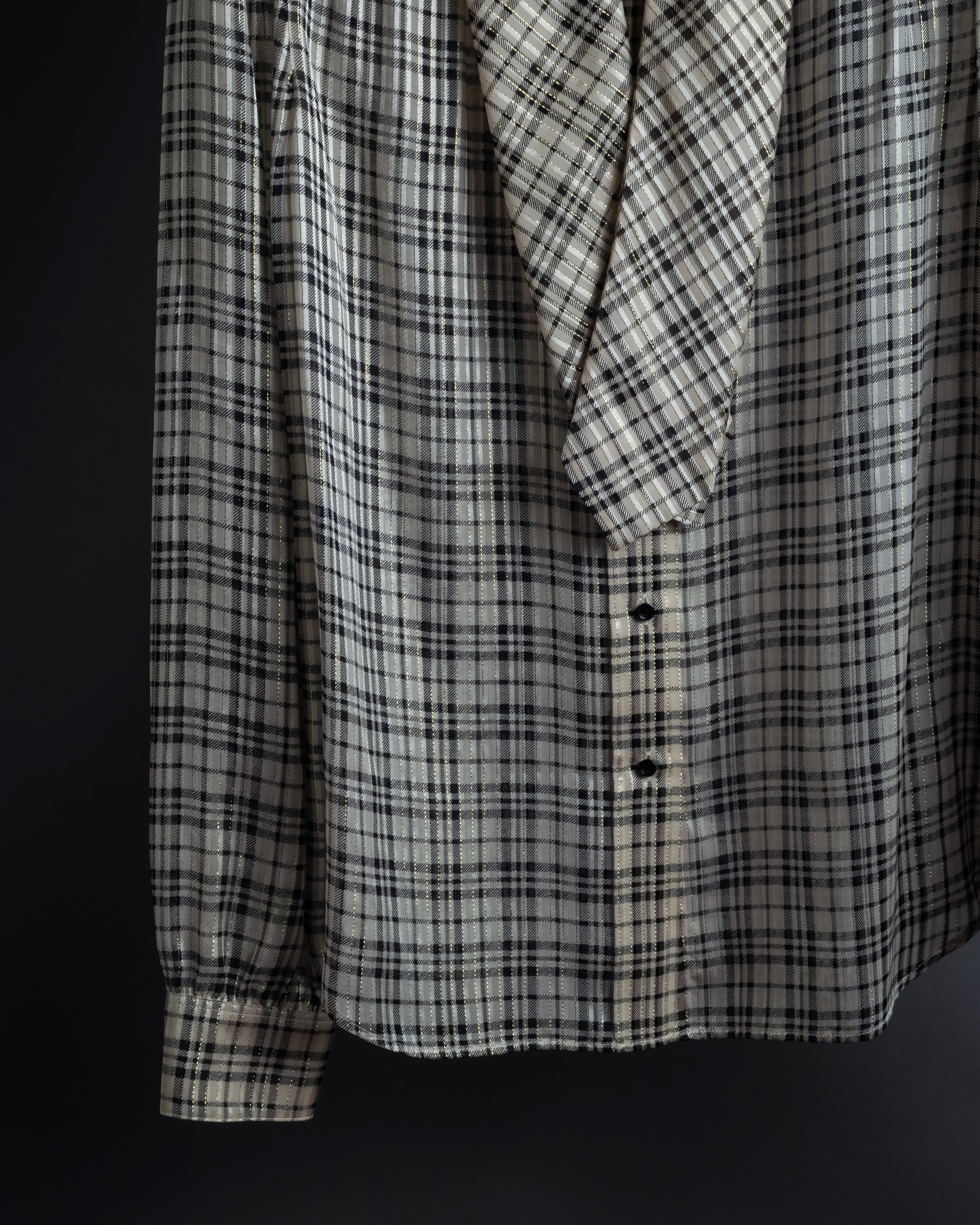 "Saint Laurent" Lame check pattern bow tie shirt