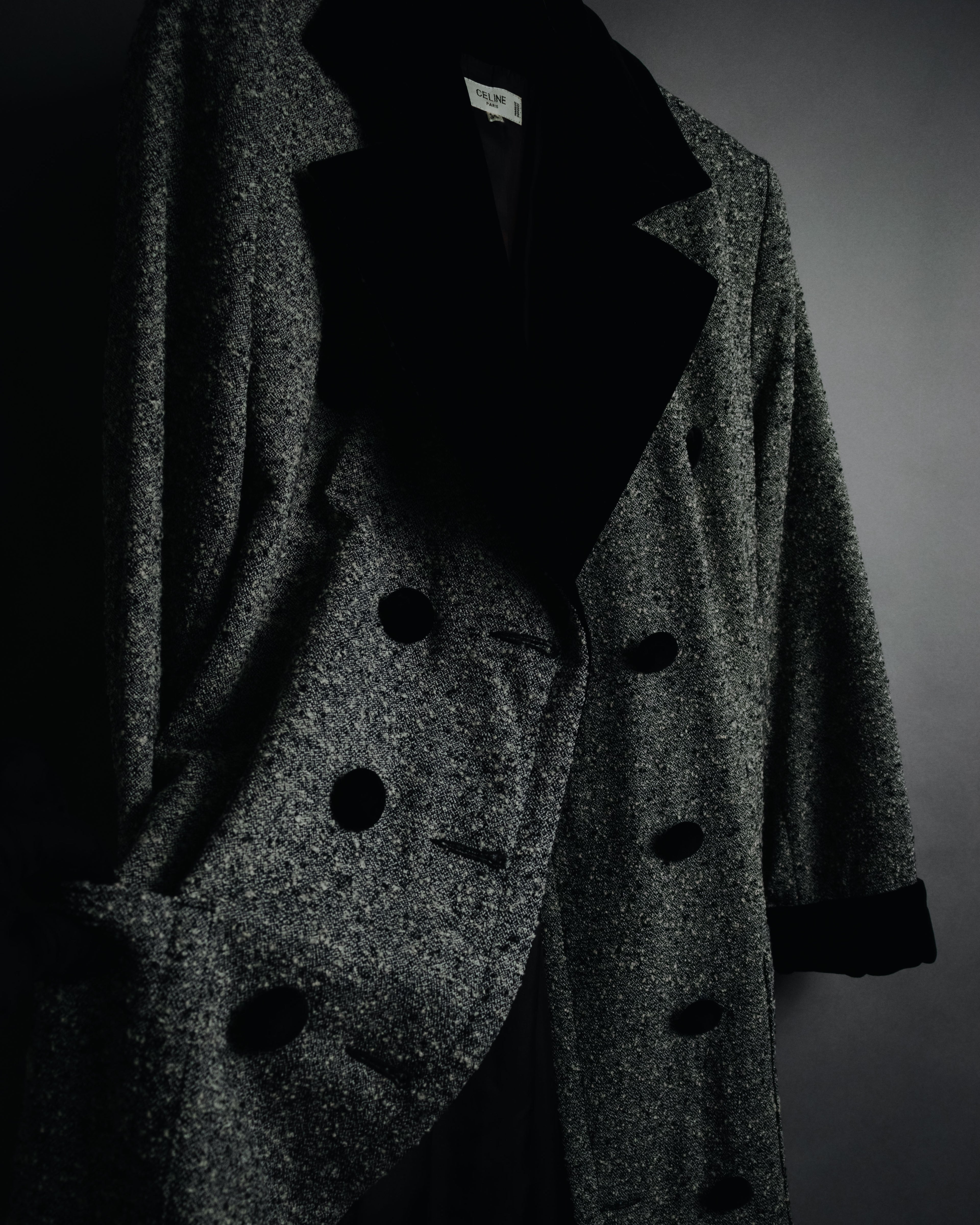 –SPECIAL– "CELINE" 70’s-80’s Classic tweed velvet-collar long coat