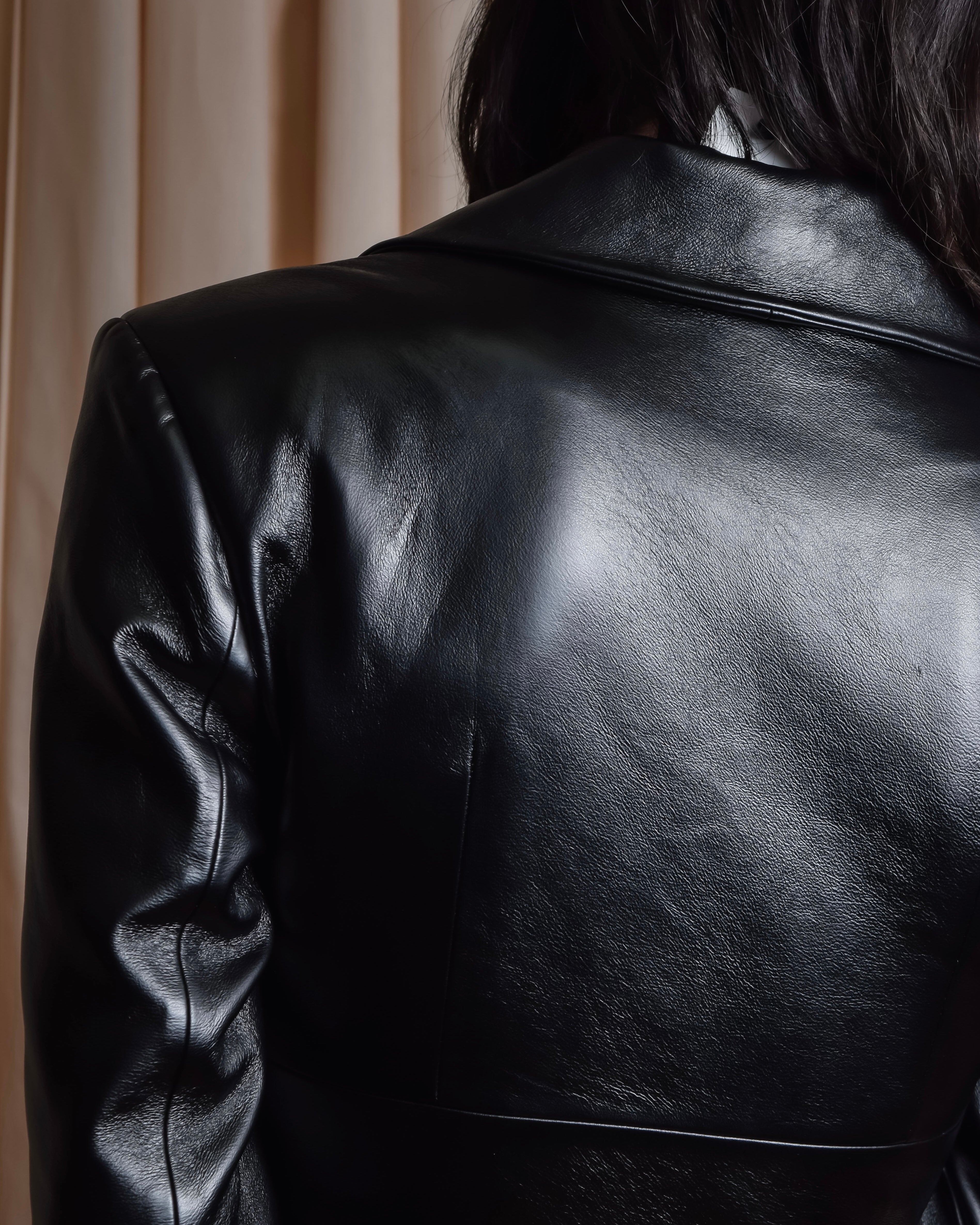 "MATÉRIEL TBILISI" Draped belted synthetic leather long jacket