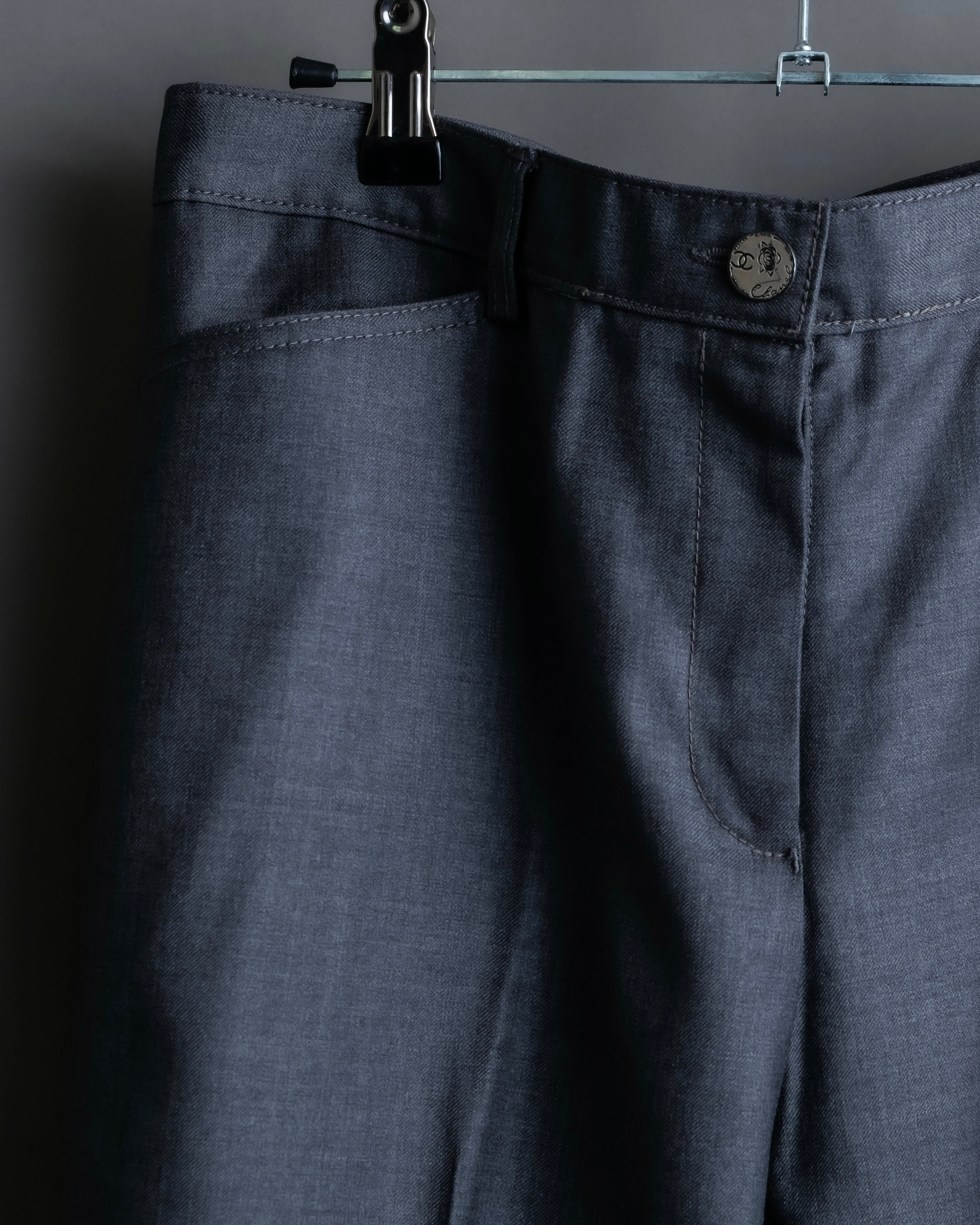 "CHANEL" 100% wool wide tapered slacks