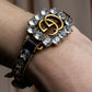 "GUCCI" Double G motif rhinestone leather bracelet