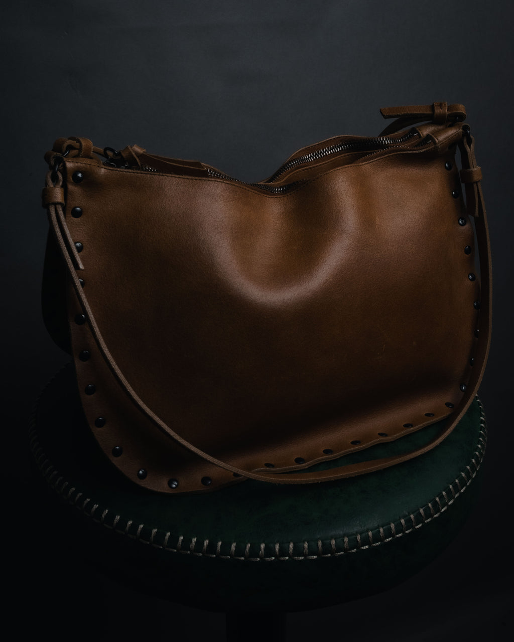 "miu miu" 90’s-00’s Studded raw edge leather hobo bag