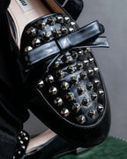 "MIU MIU" Stud＆ribbon design metal heel pumps