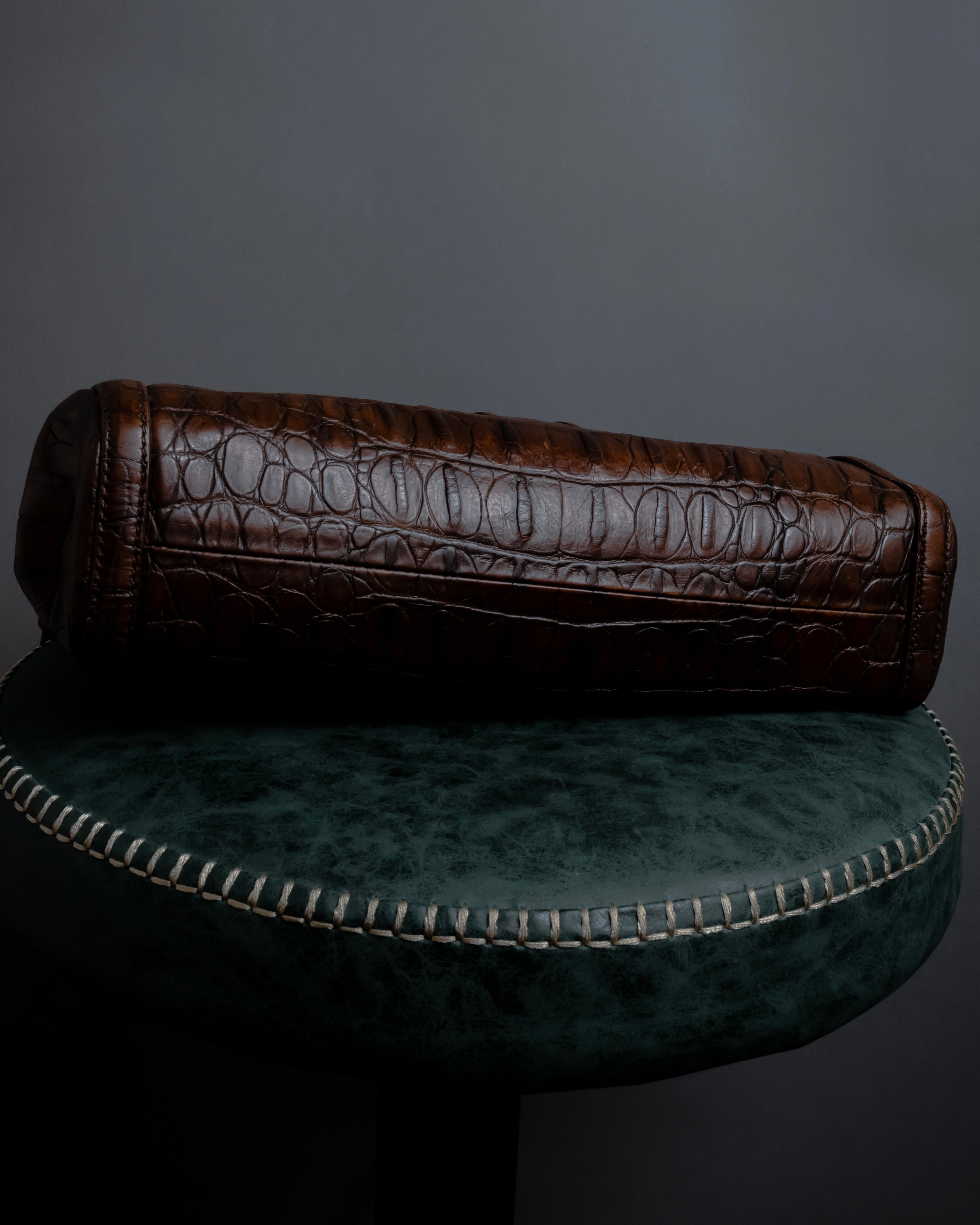 "MIU MIU" Antique design crocodile embossed leather 2way bag