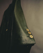 -SPECIAL- “LOEWE” 80’s-90’s Gold buttoned olive leather double-breasted tailored jacket
