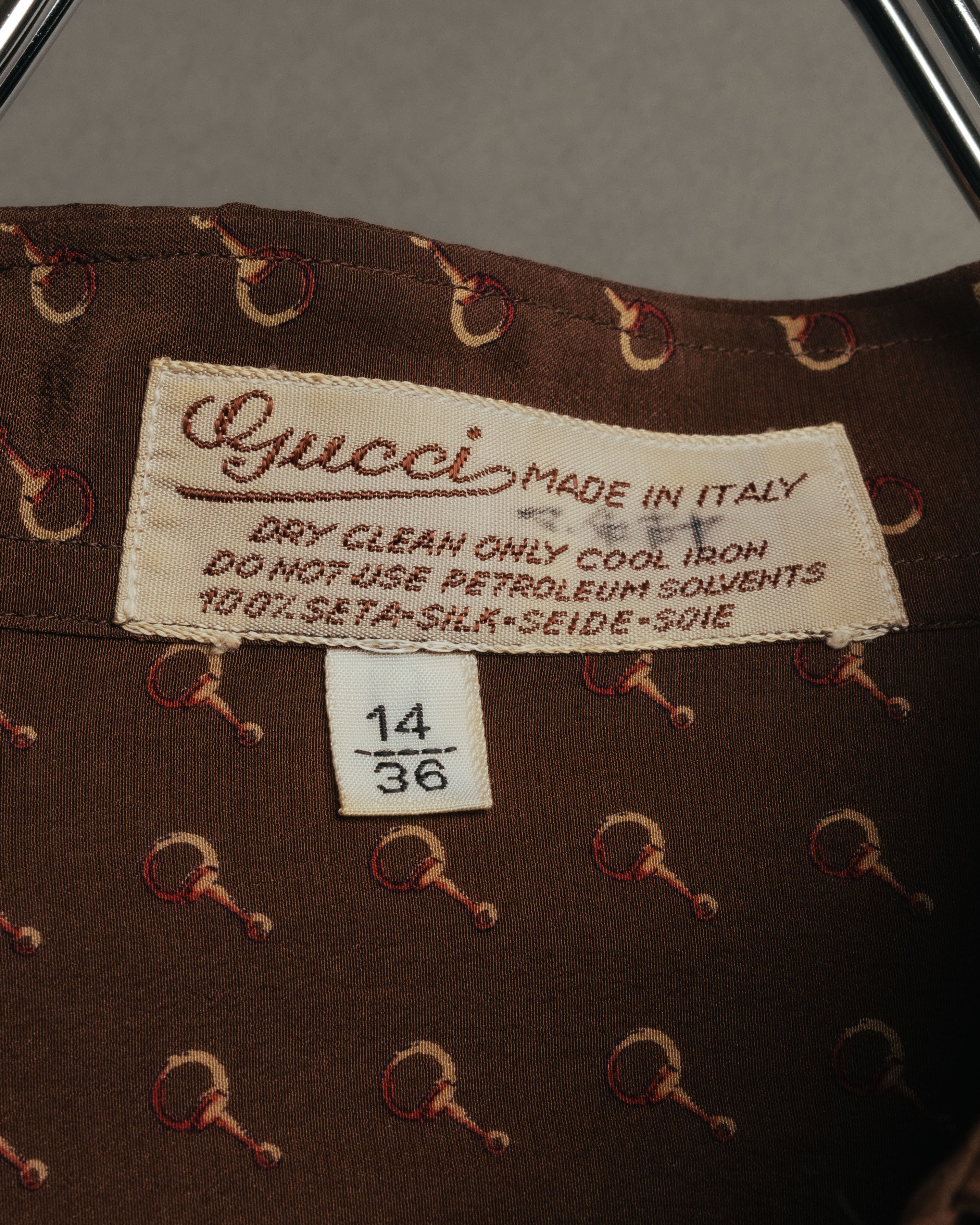 “GUCCI” 70’s horsebit monogram silk shirt