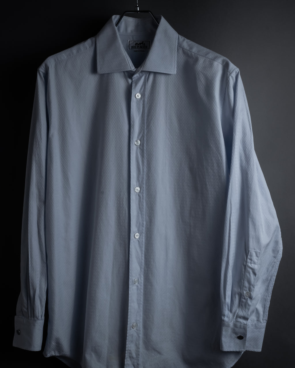 “HERMES” 80’s clou de selle-button jacquard dress shirt