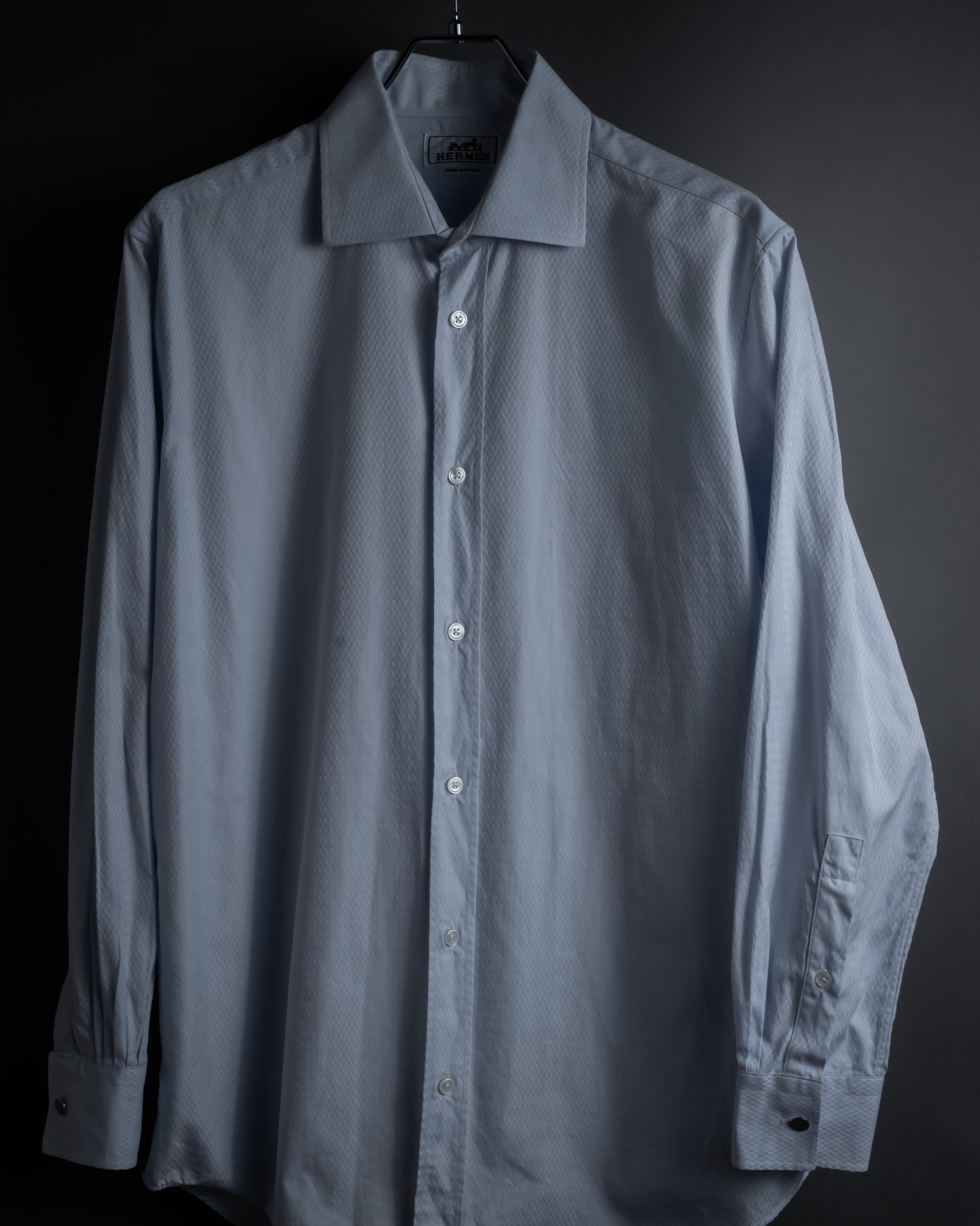 “HERMES” 80’s clou de selle-button jacquard dress shirt