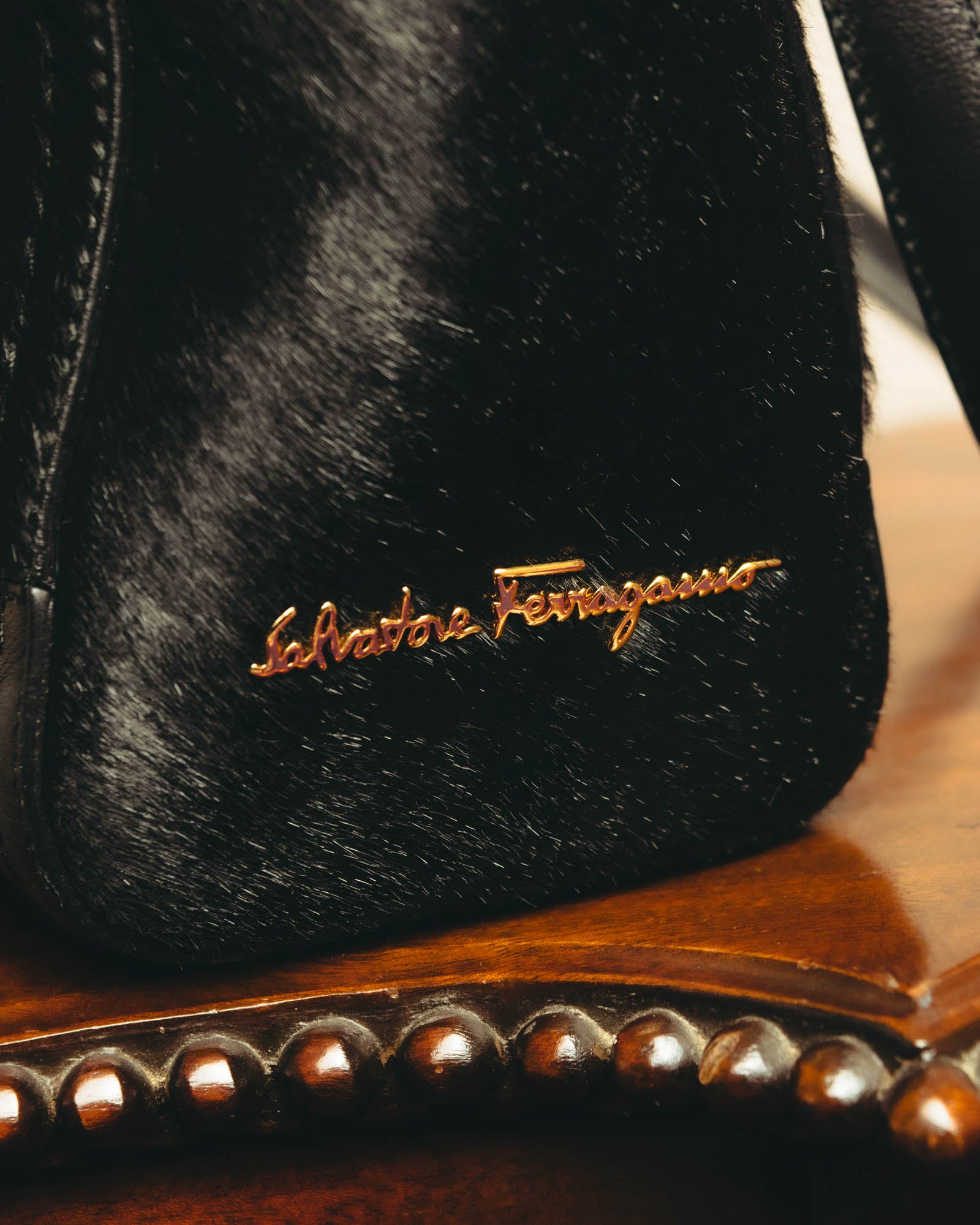 "Salvatore Ferragamo" 90's-00's Textured calf hair shoulder bag