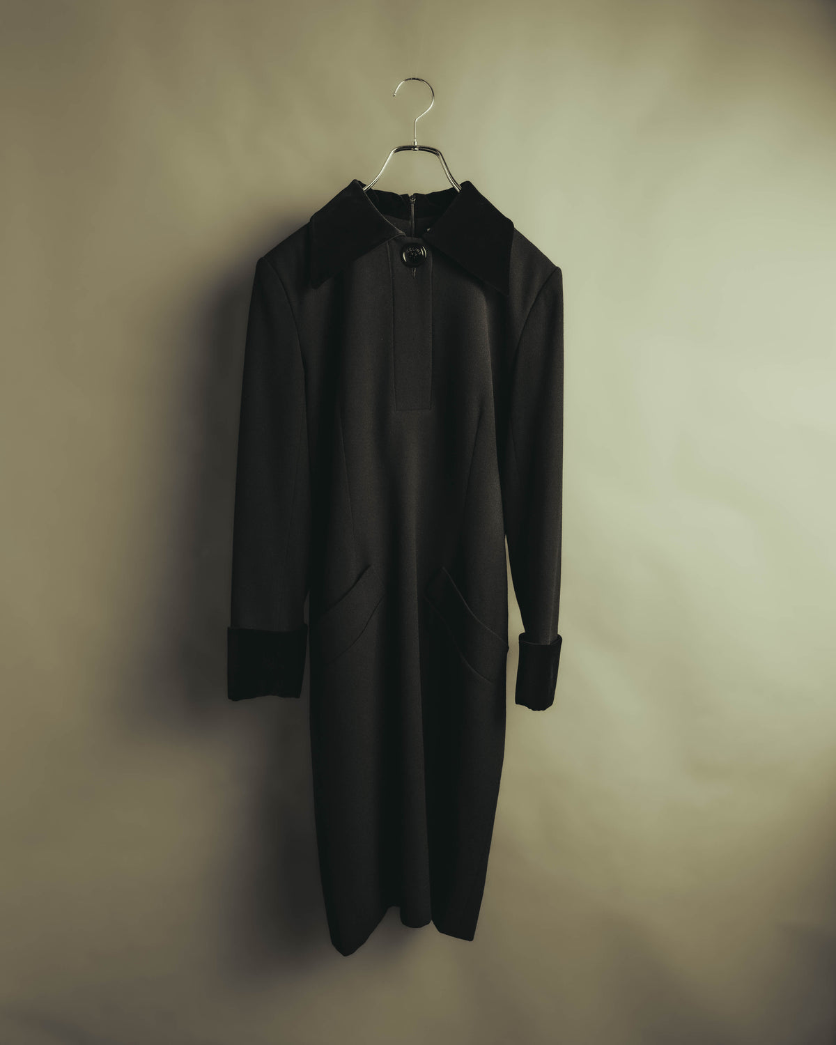 "CELINE" 80's Velvet collar maxi coat dress